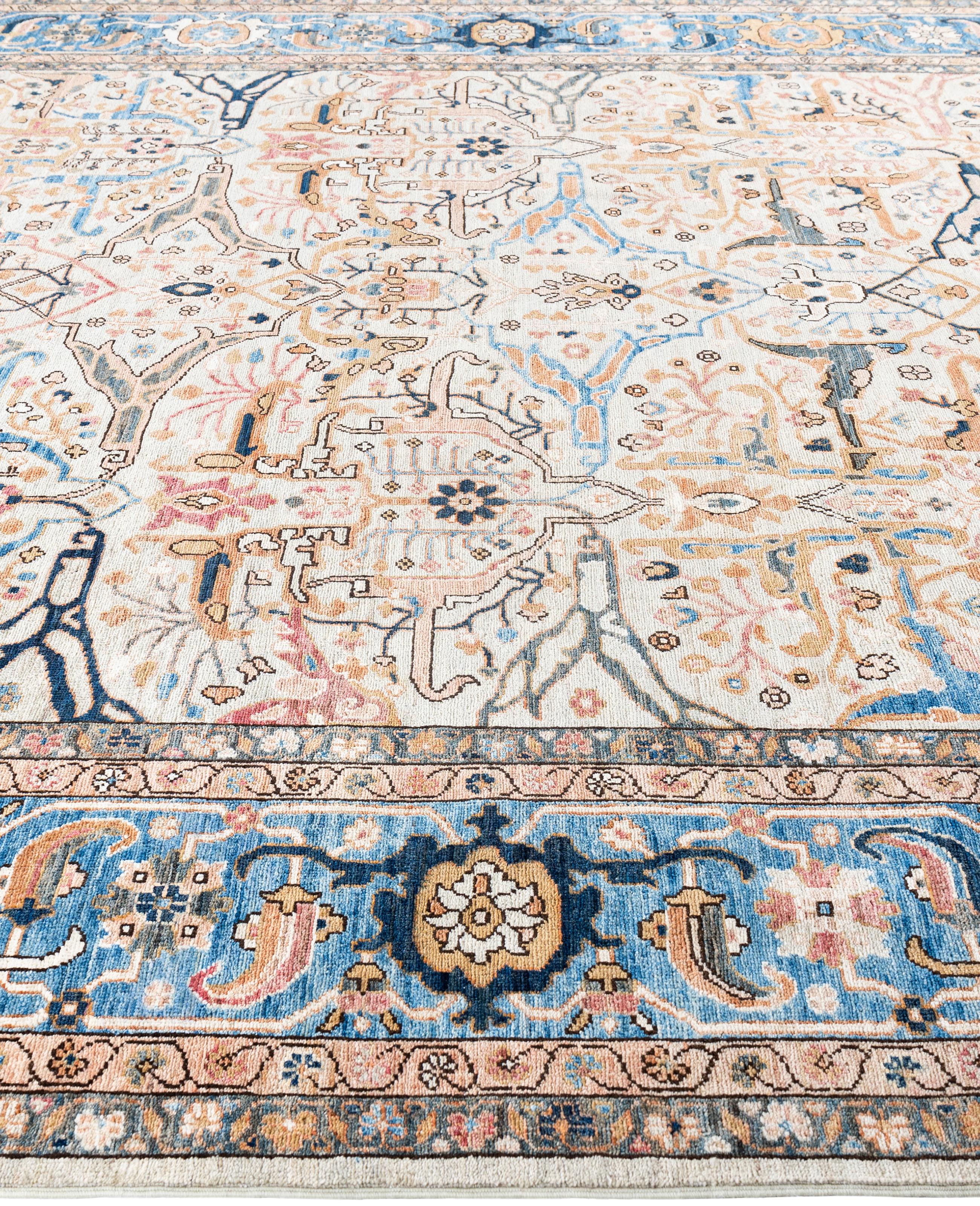 Hand-Knotted Serapi One-of-a-Kind Wool Ivory Area Rug 9' 0