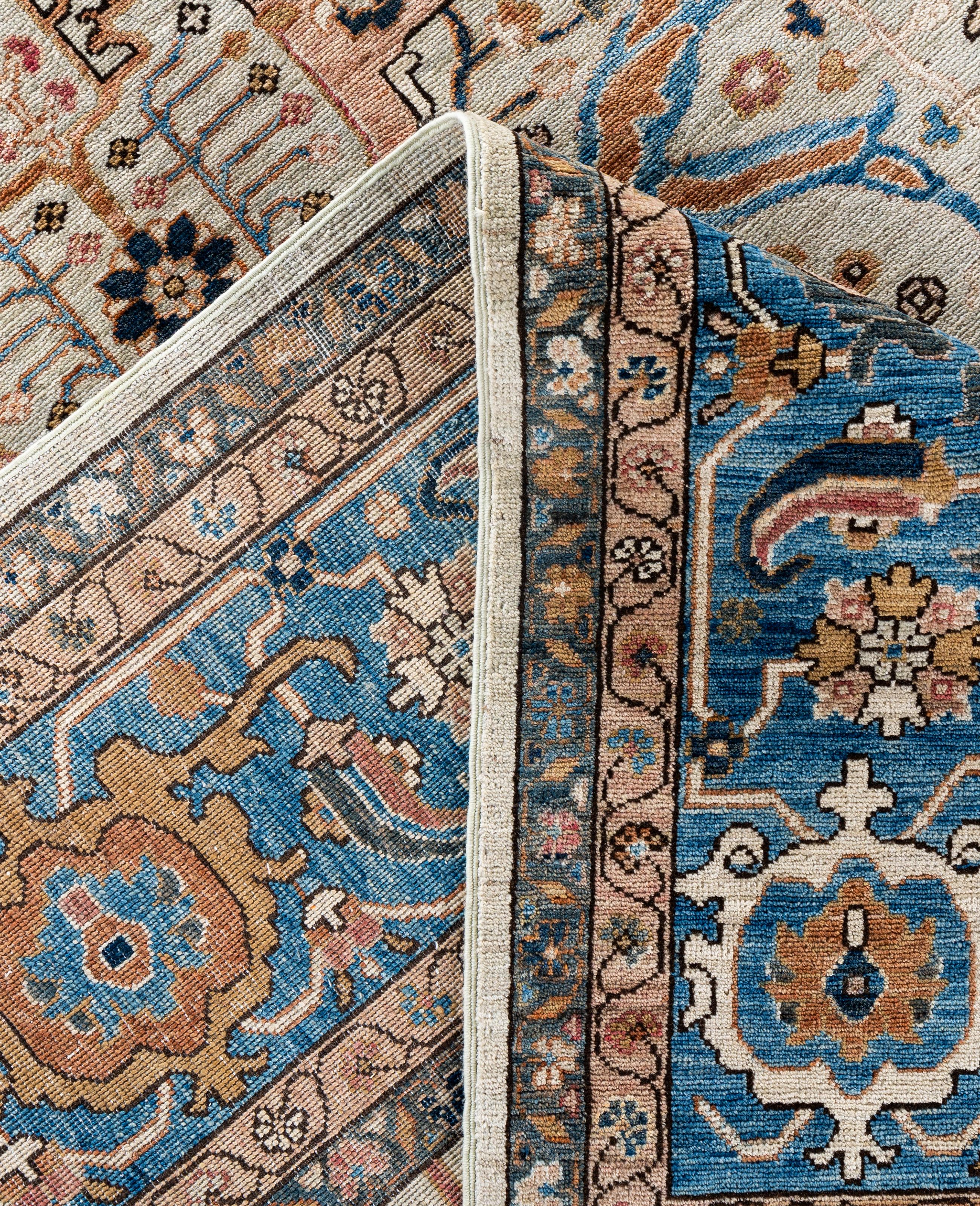 Contemporary Serapi One-of-a-Kind Wool Ivory Area Rug 9' 0