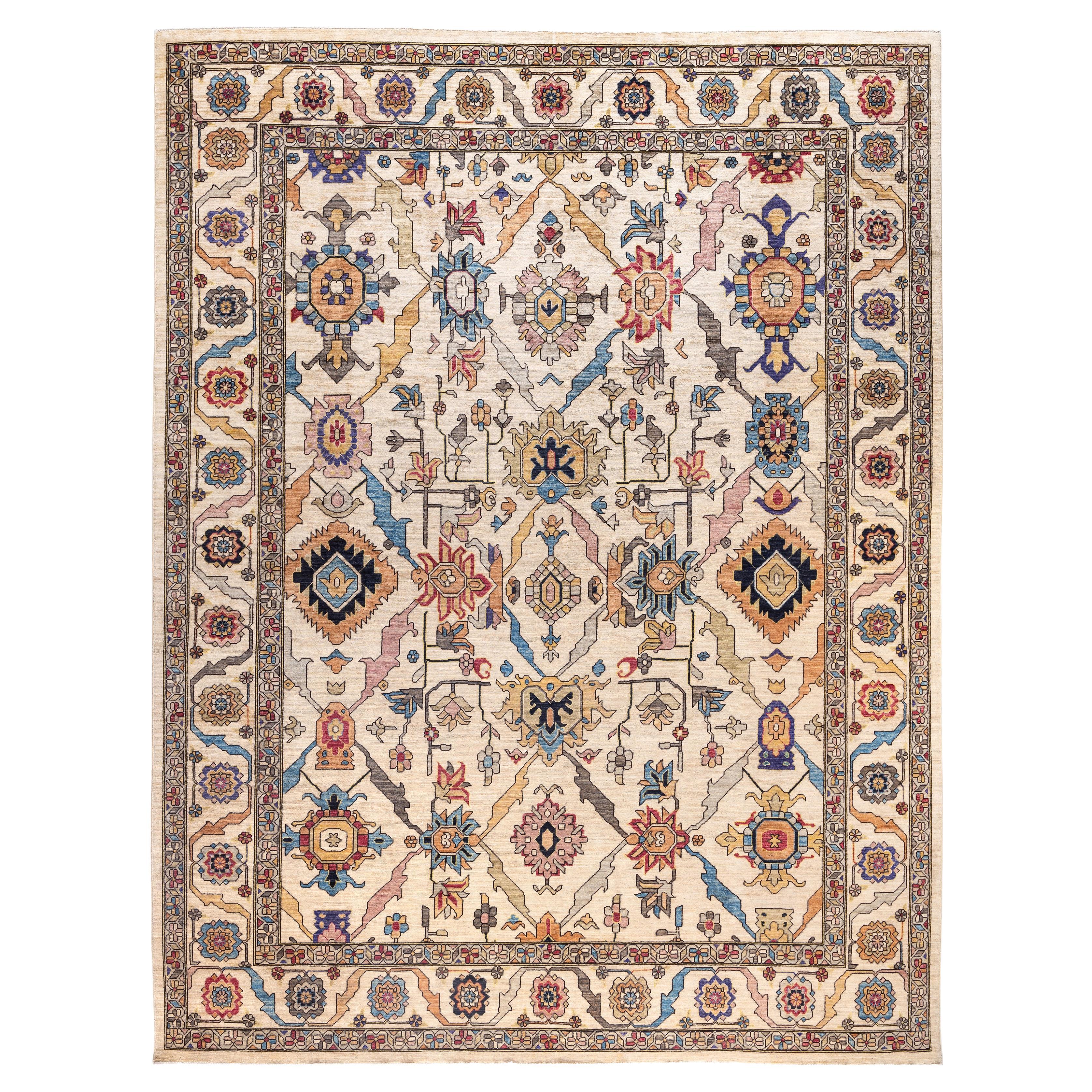 Serapi One-of-a-Kind Wool Ivory Area Rug 9' 1" x 11' 11"