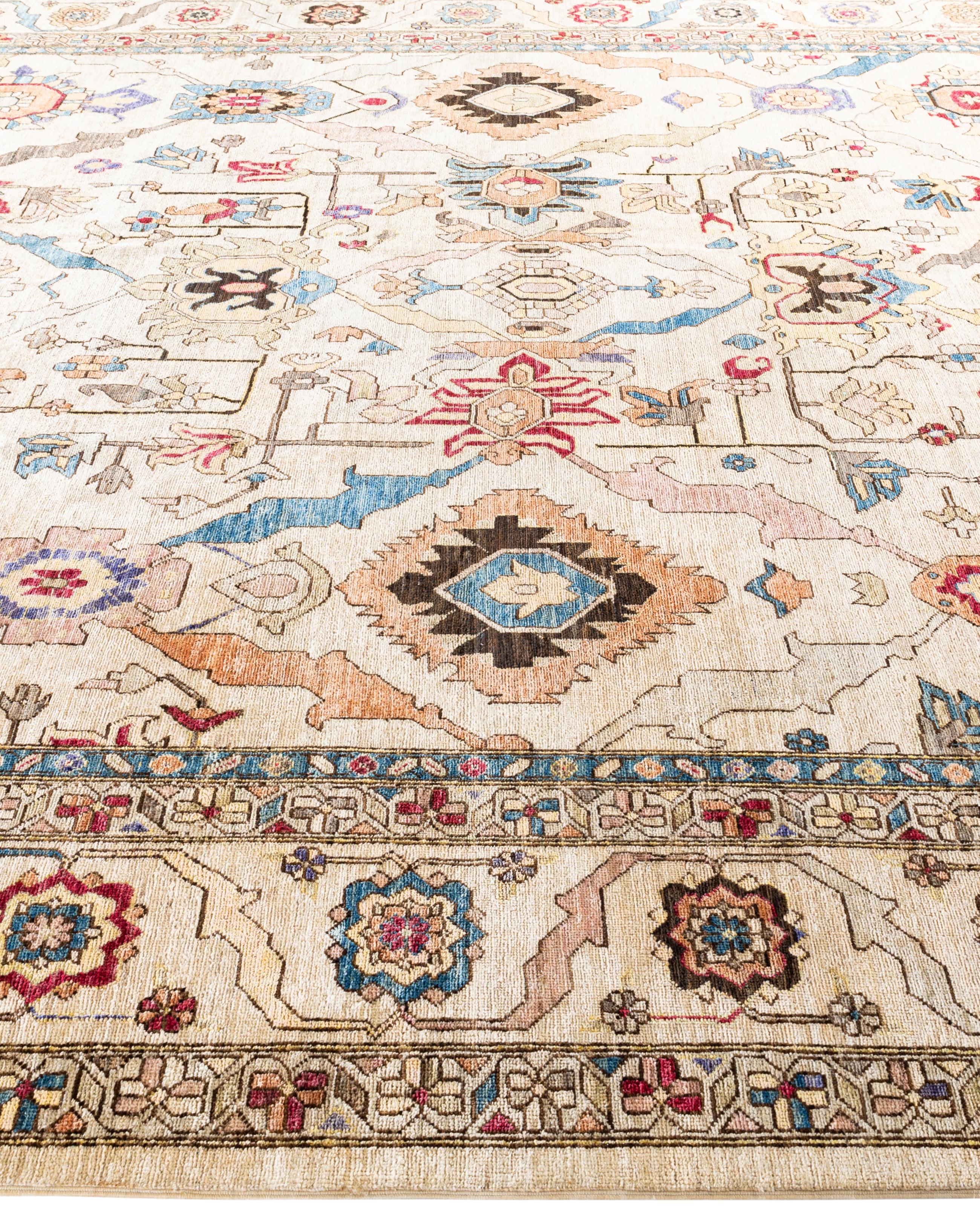 Hand-Knotted Serapi One-of-a-Kind Wool Ivory Area Rug 9' 11