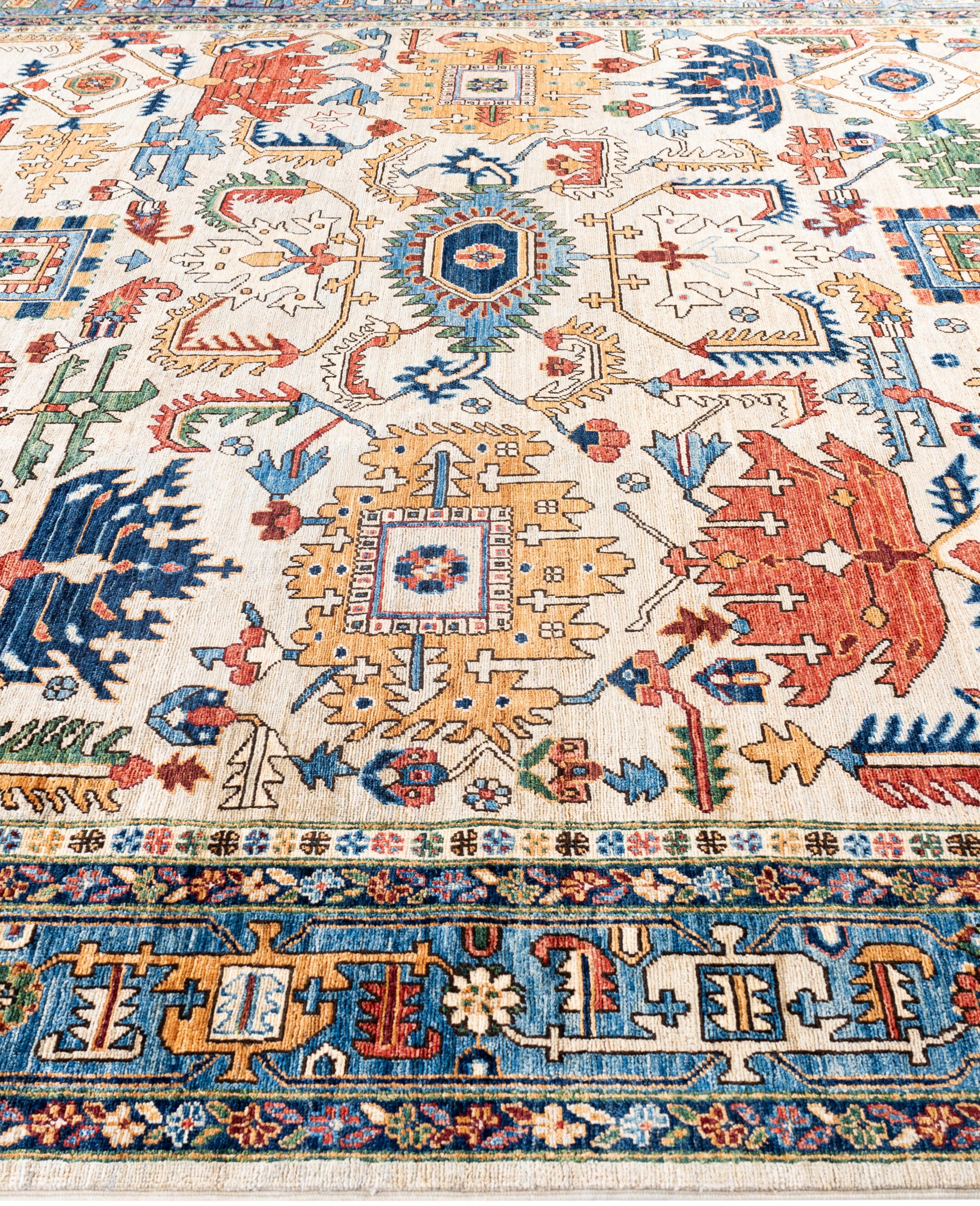 Hand-Knotted Serapi One-of-a-Kind Wool Ivory Area Rug 9' 2