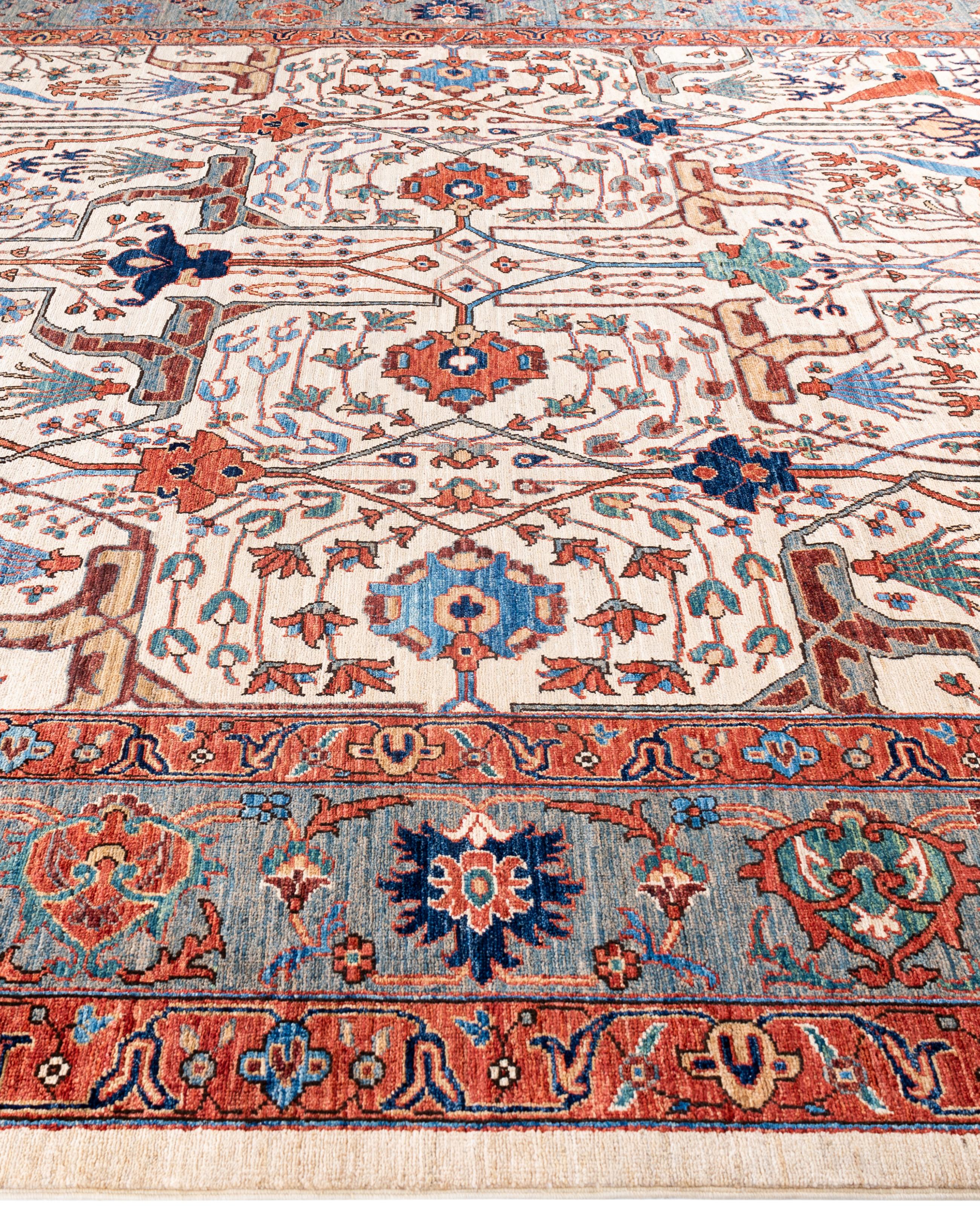 Hand-Knotted Serapi One-of-a-Kind Wool Ivory Area Rug 9' 3