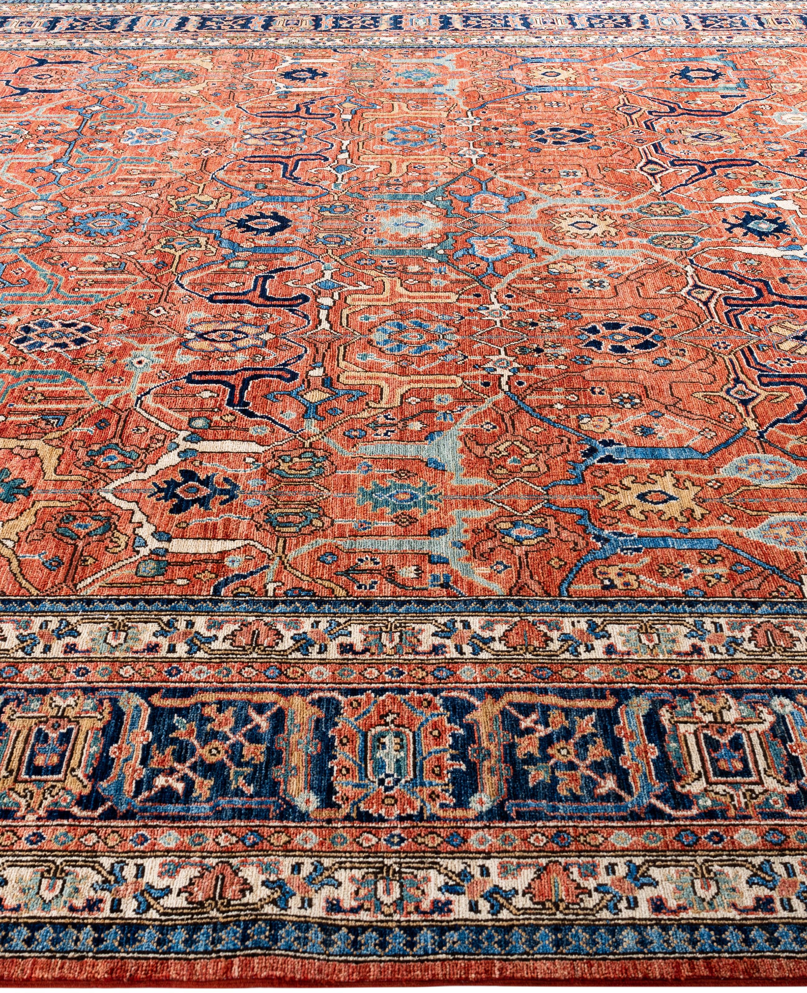 Hand-Knotted Serapi One-of-a-Kind Wool Orange Area Rug 10' 0