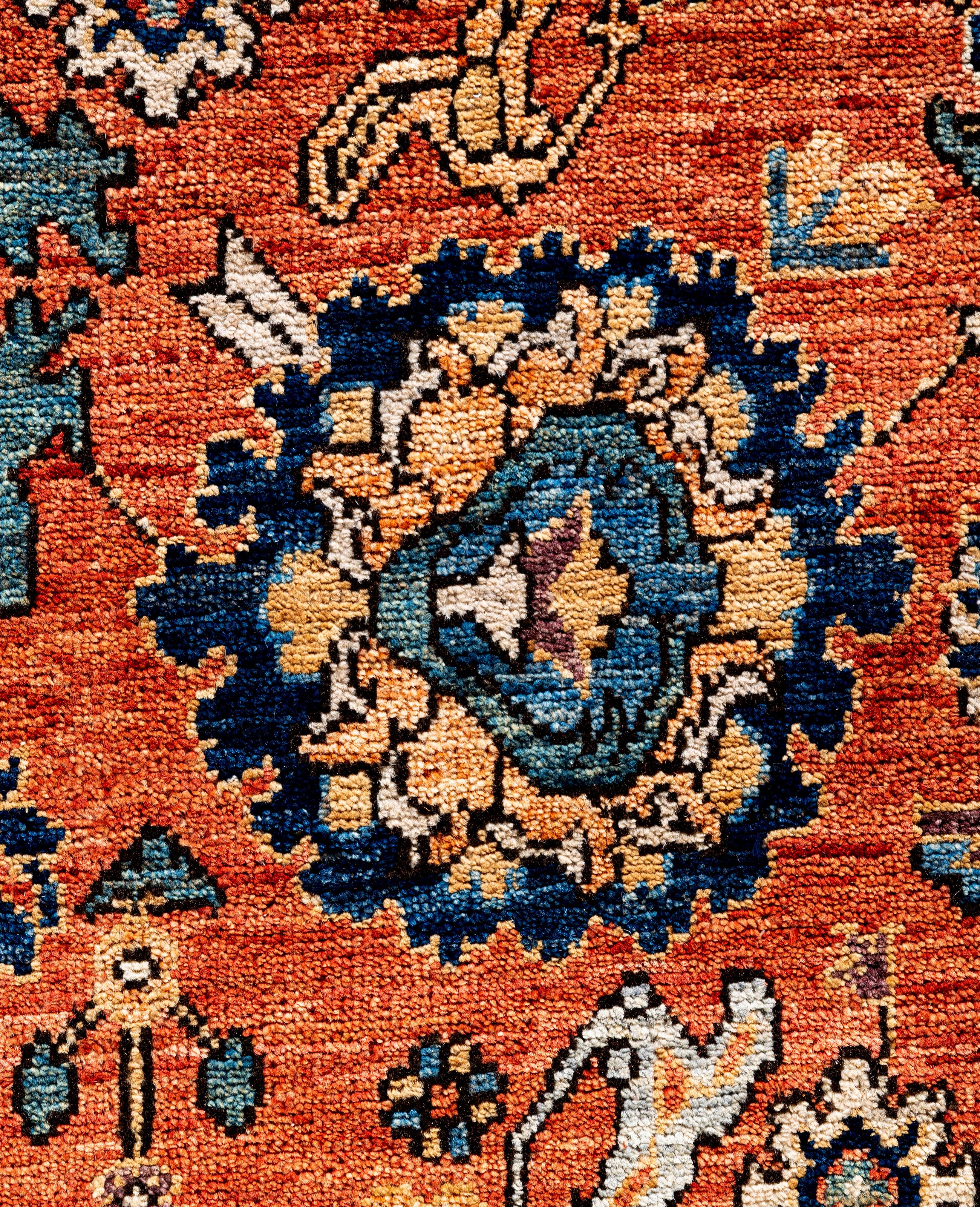 Pakistani Serapi One-of-a-Kind Wool Orange Area Rug 10' 1