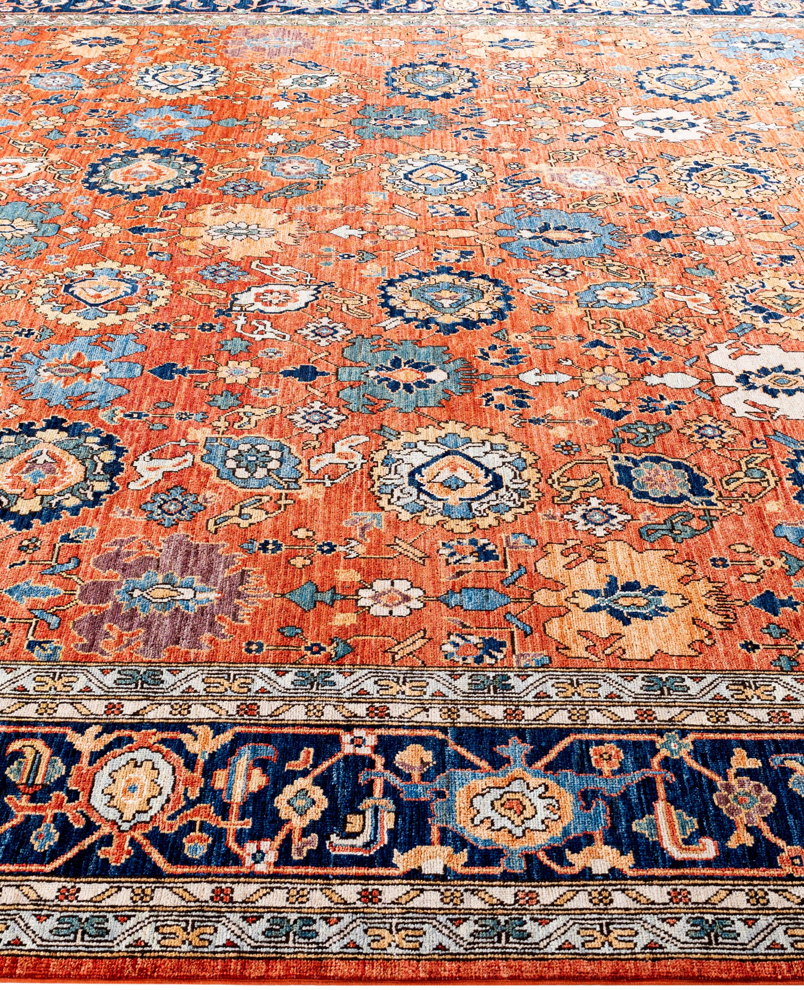 Hand-Knotted Serapi One-of-a-Kind Wool Orange Area Rug 10' 1