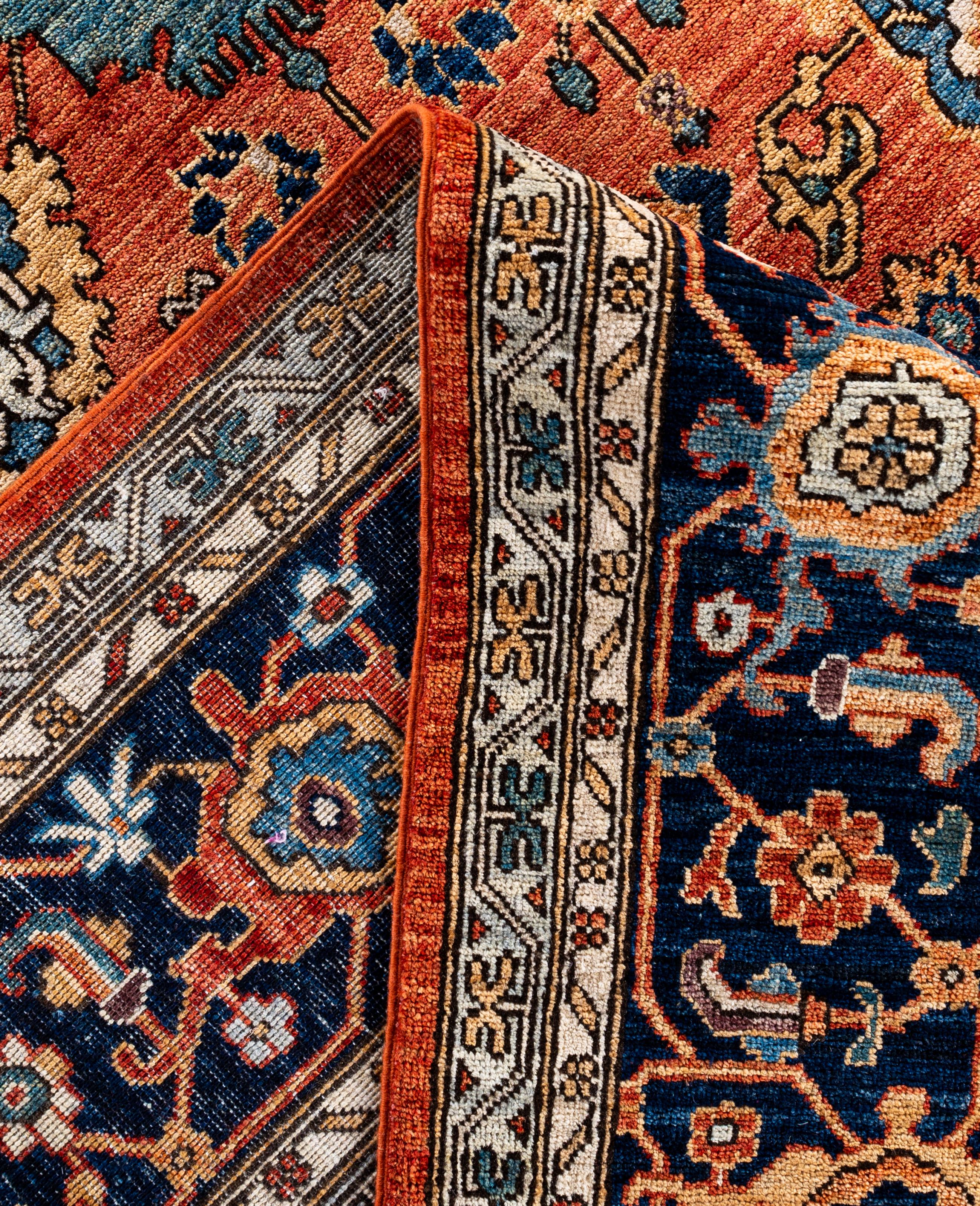 Contemporary Serapi One-of-a-Kind Wool Orange Area Rug 10' 1