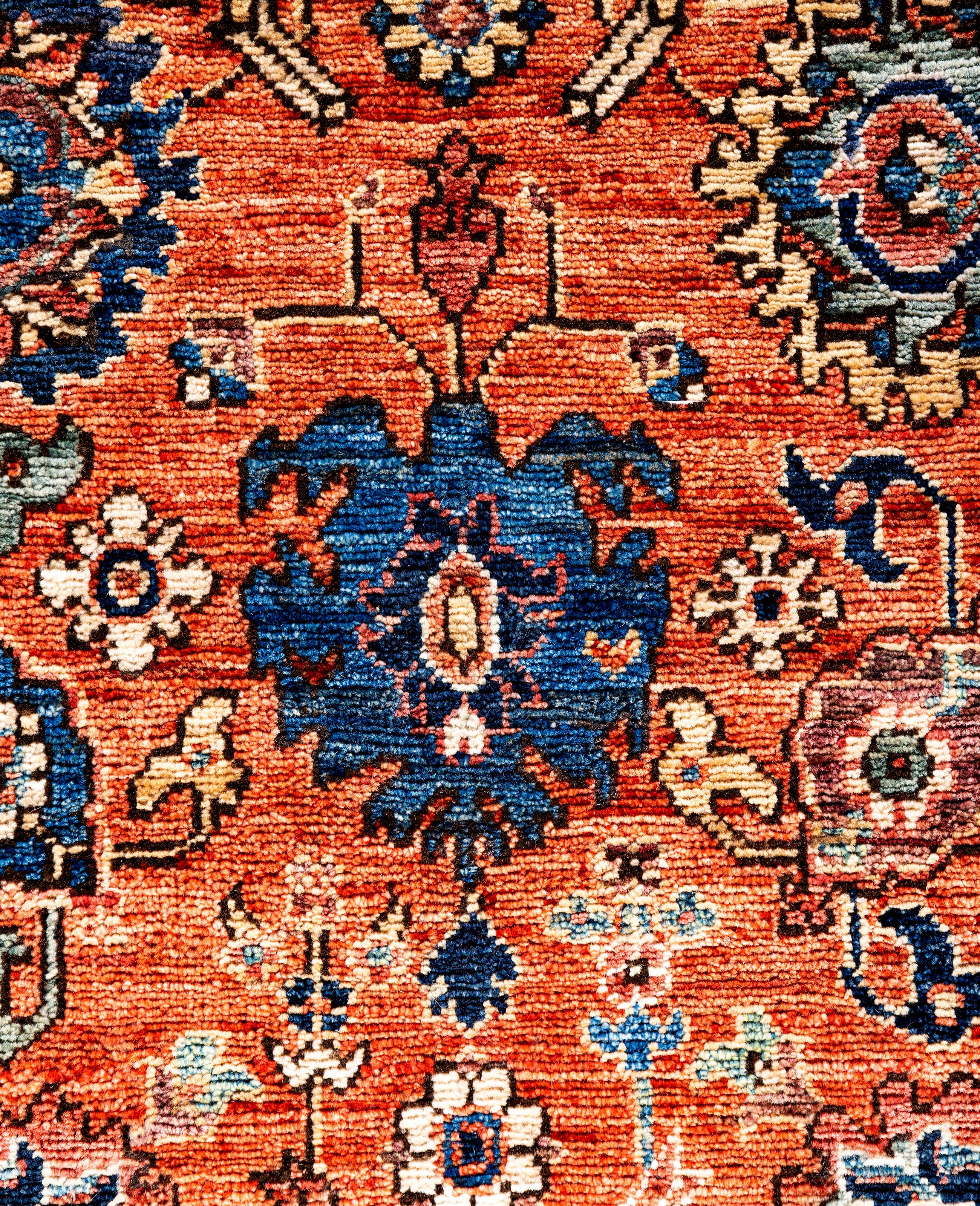 Pakistanais Serapi Tapis unique en laine orange 4' 3