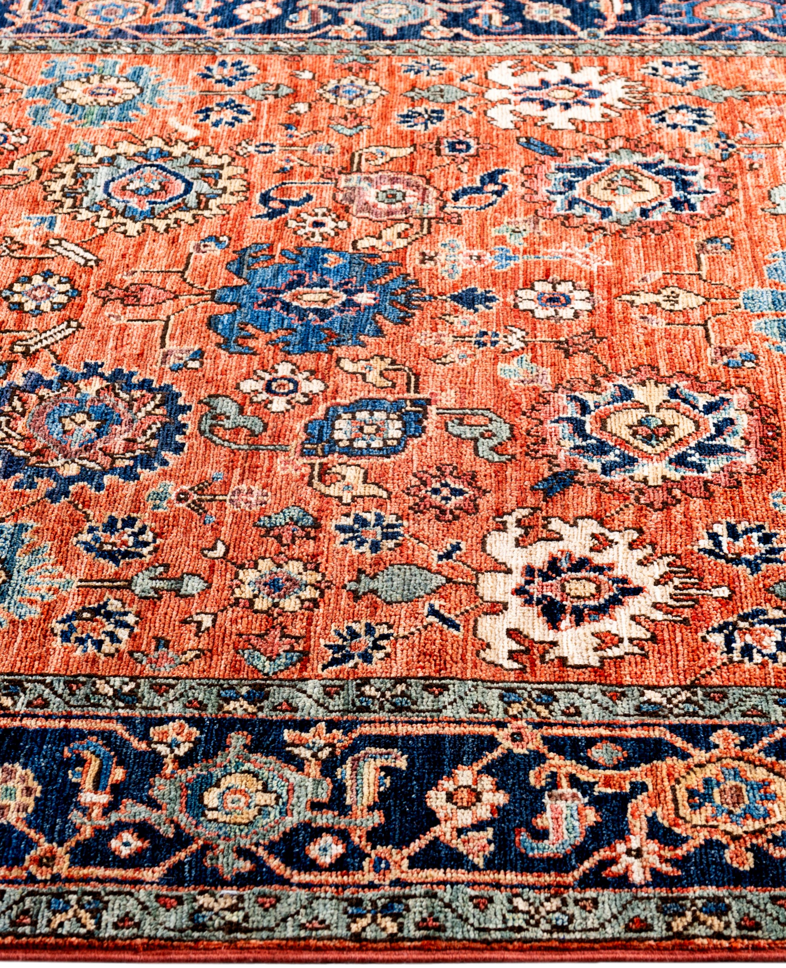 Noué à la main Serapi Tapis unique en laine orange 4' 3