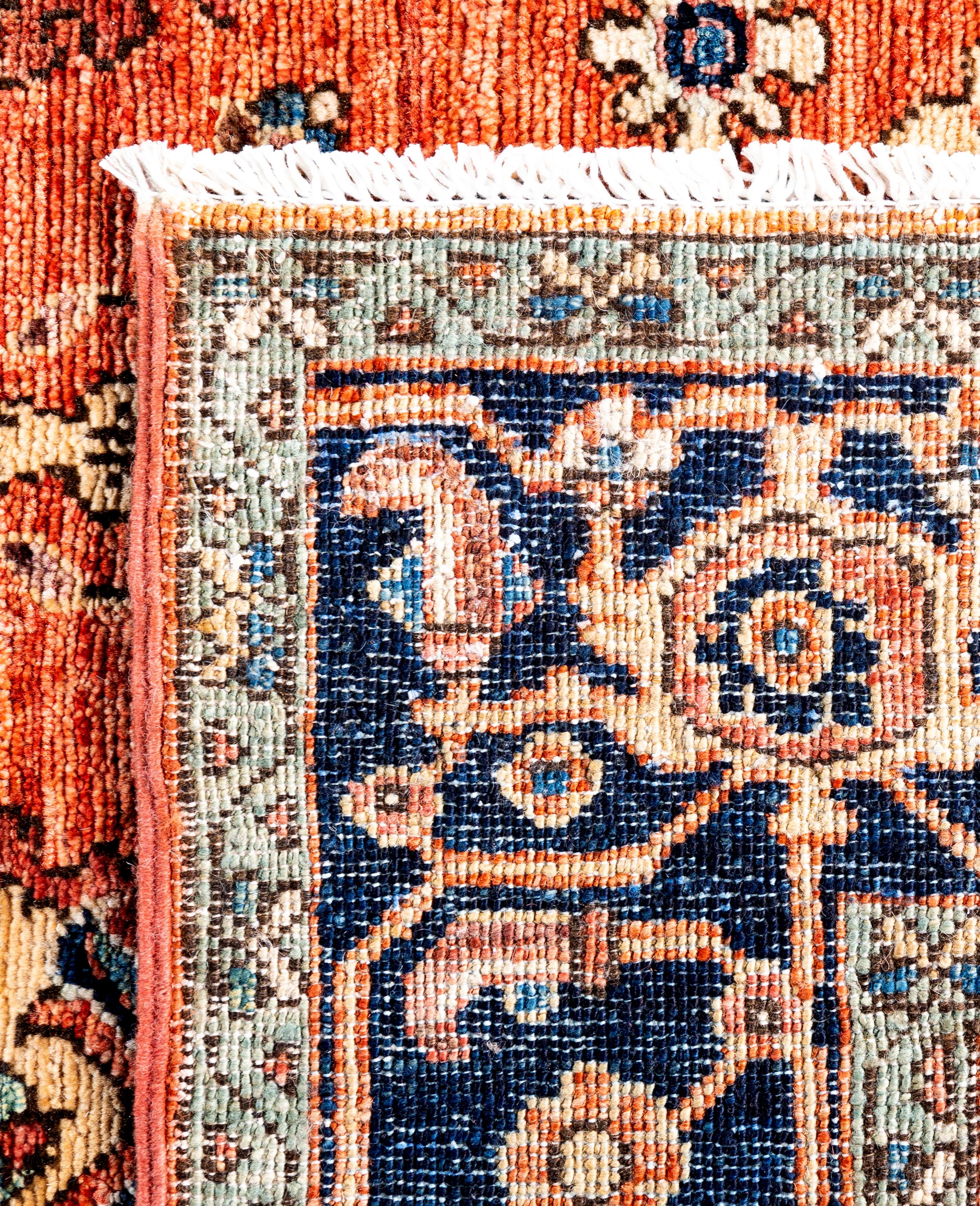 Serapi Tapis unique en laine orange 4' 3