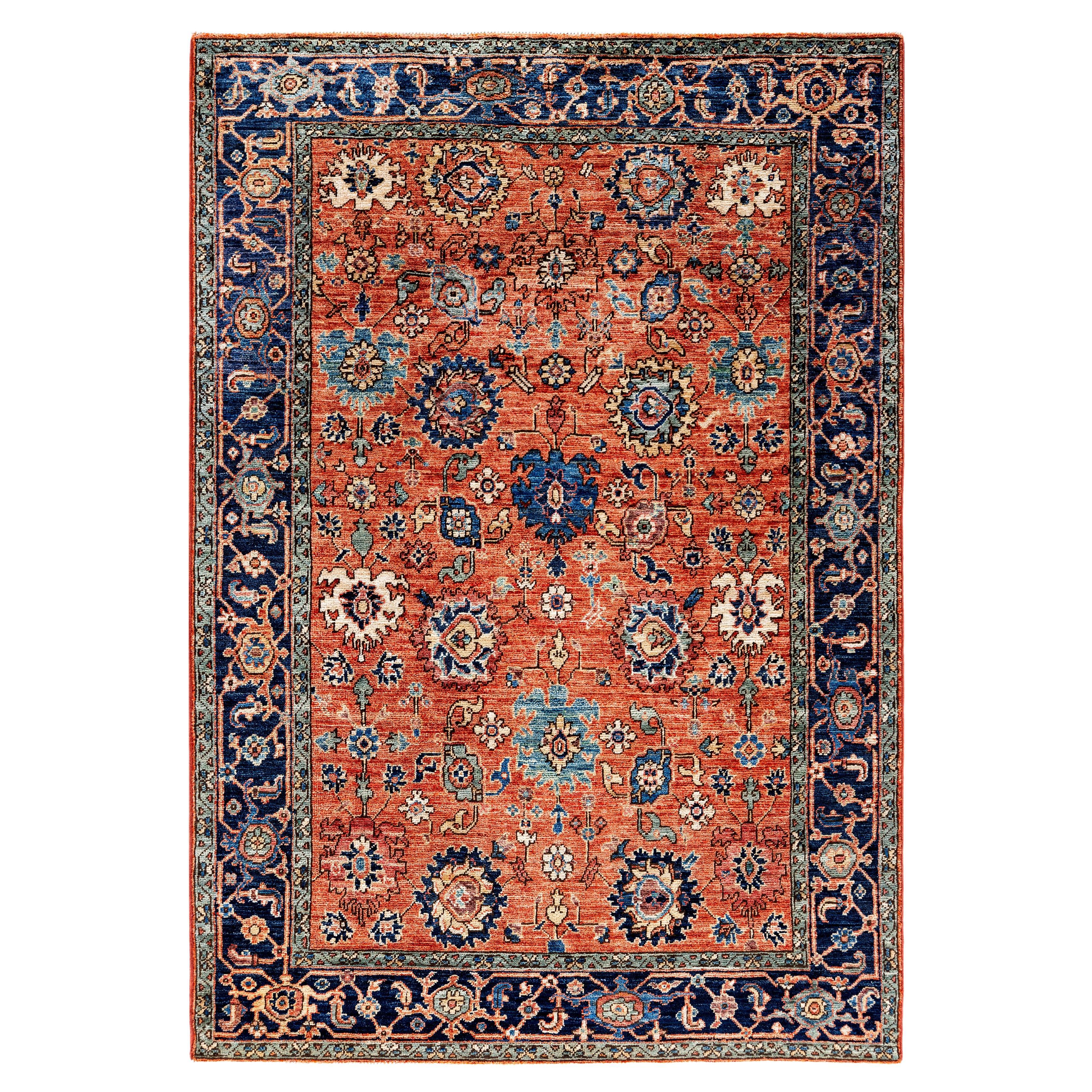 Serapi Tapis unique en laine orange 4' 3" x 6' 2" en vente