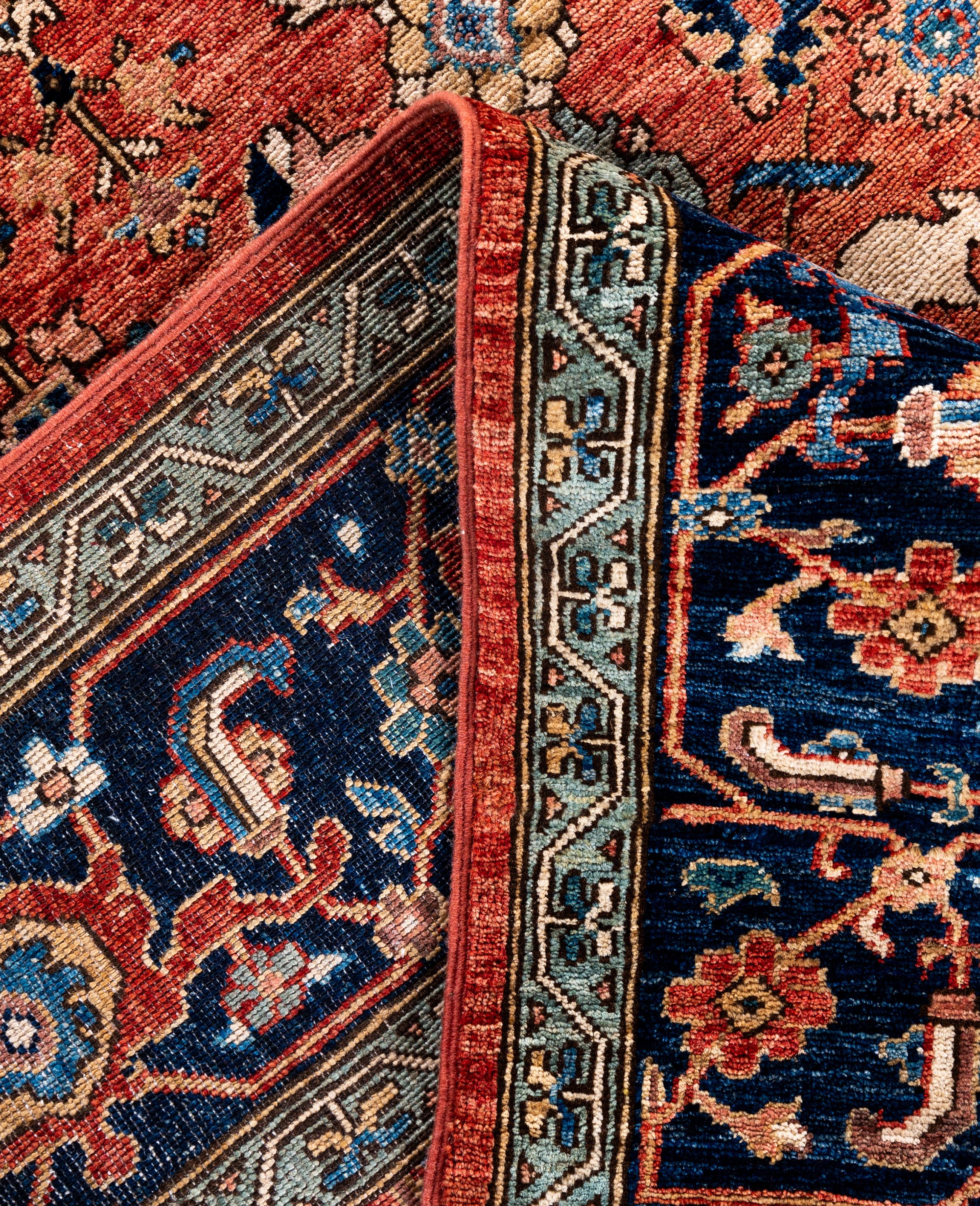Contemporary Serapi One-of-a-Kind Wool Orange Area Rug 8' 0
