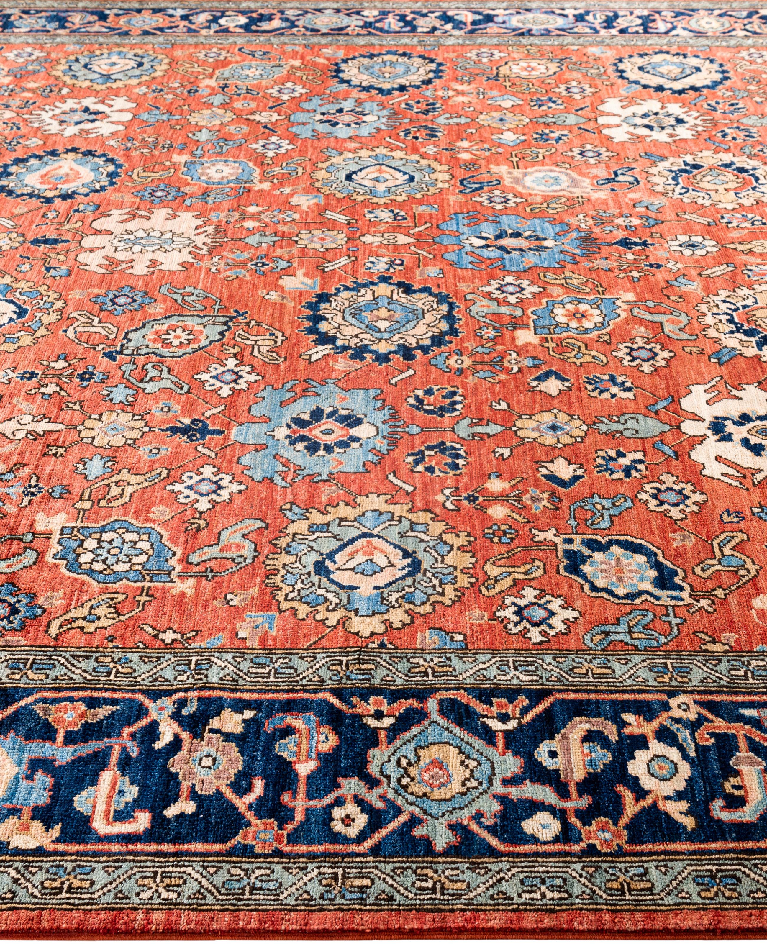 Alfombra de lana naranja única Serapi 8' 0