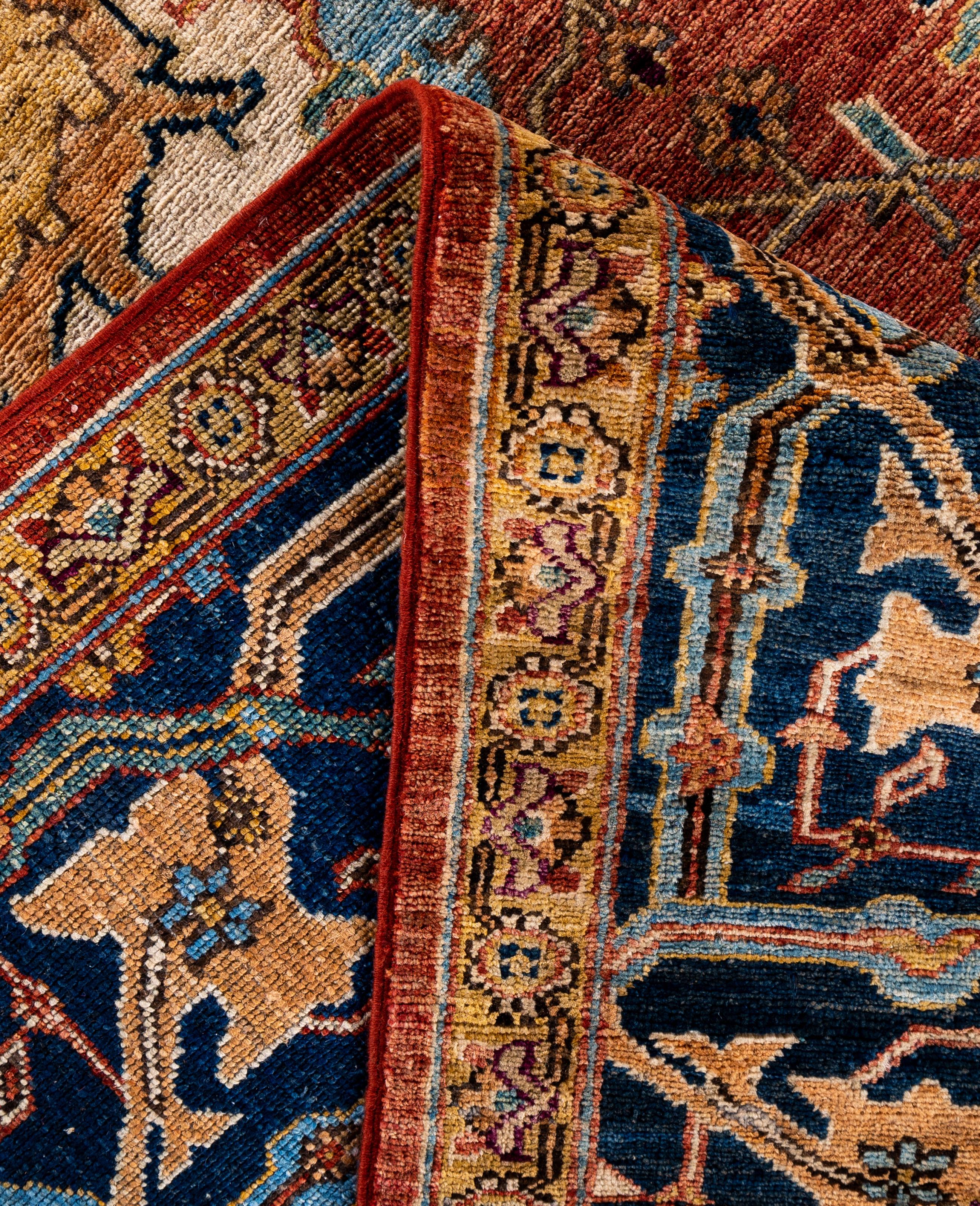 Contemporary Serapi One-of-a-Kind Wool Orange Area Rug 8' 1