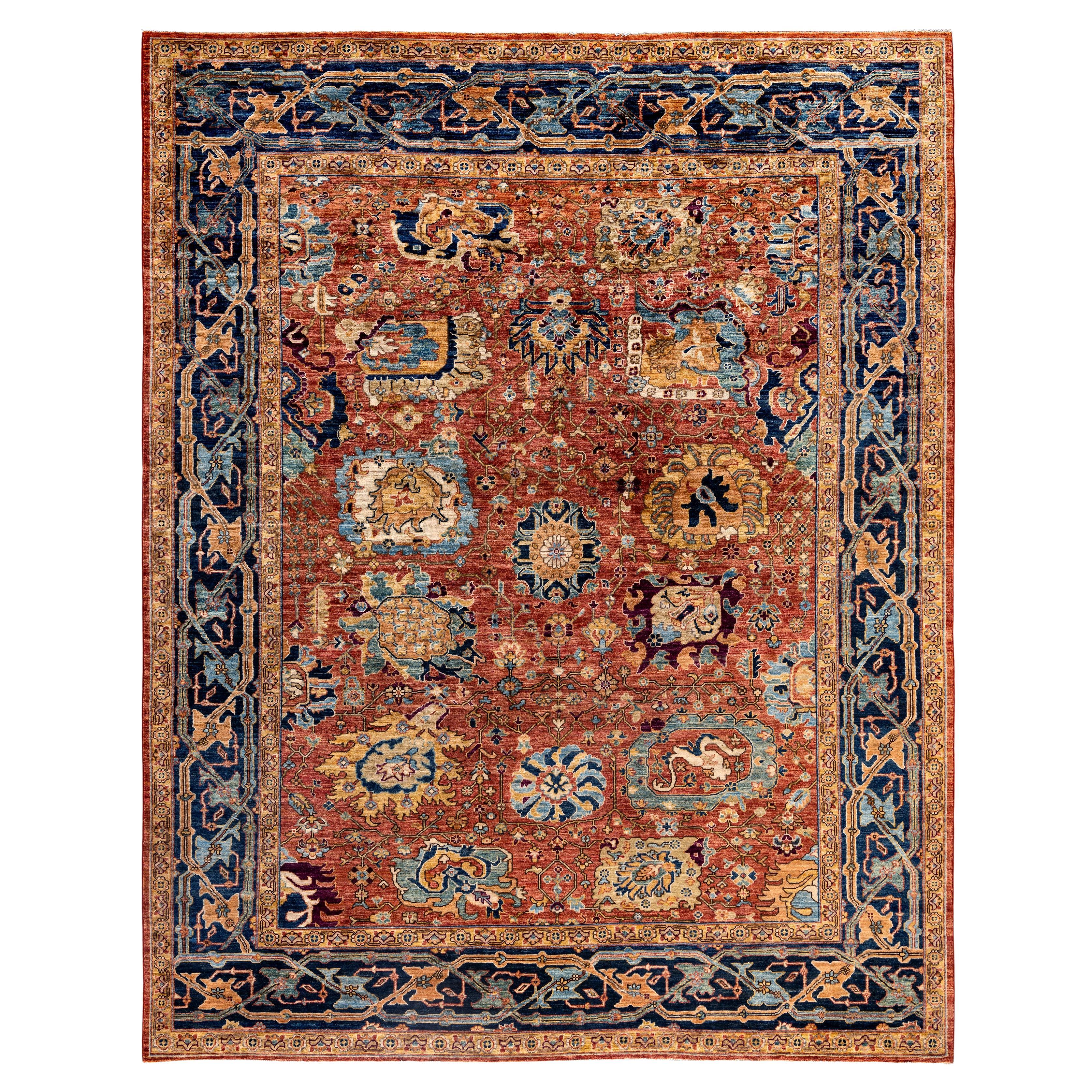 Serapi One-of-a-Kind Wool Orange Area Rug 8' 1" x 10' 1" For Sale