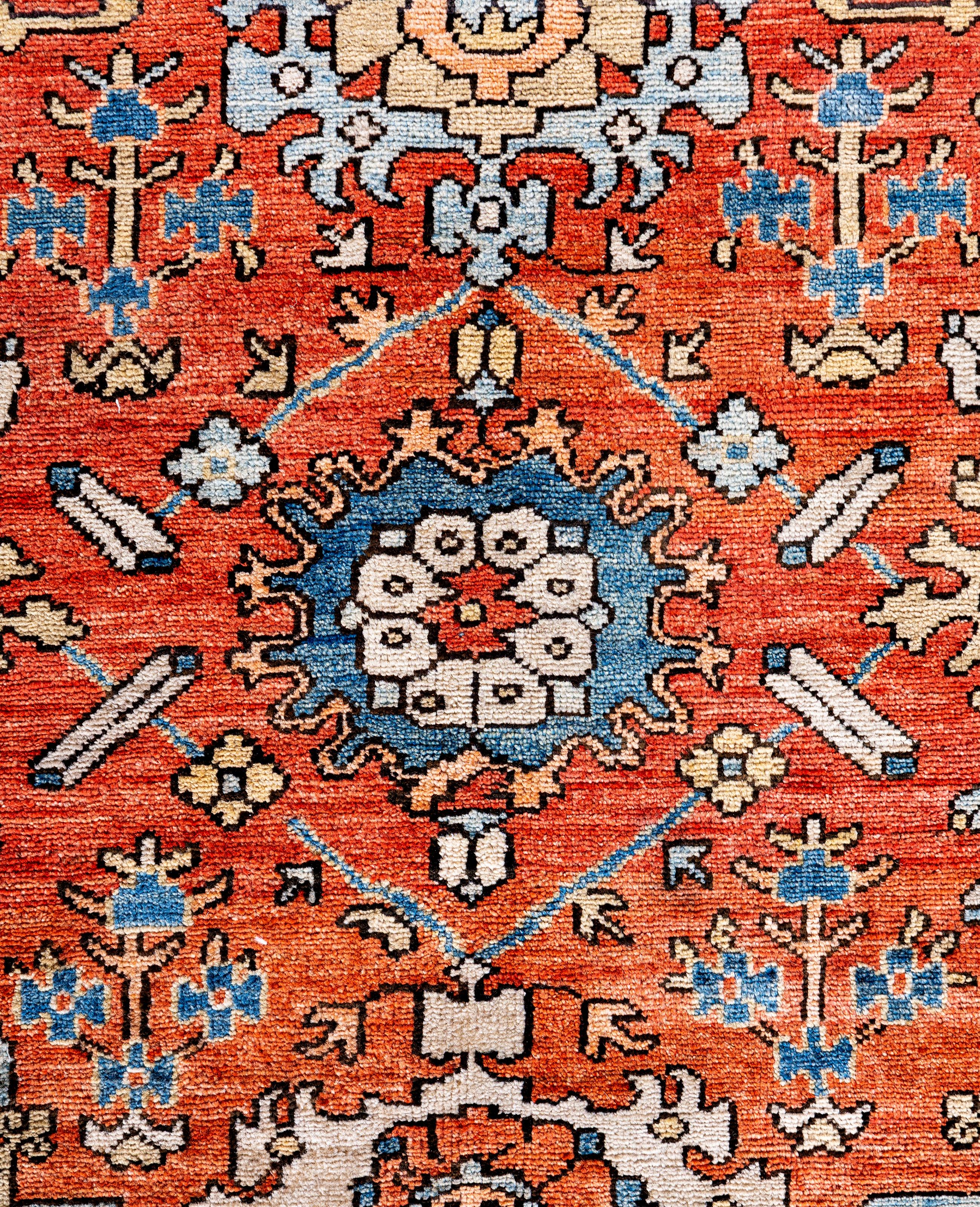 Pakistani Serapi One-of-a-Kind Wool Orange Area Rug 8' 3
