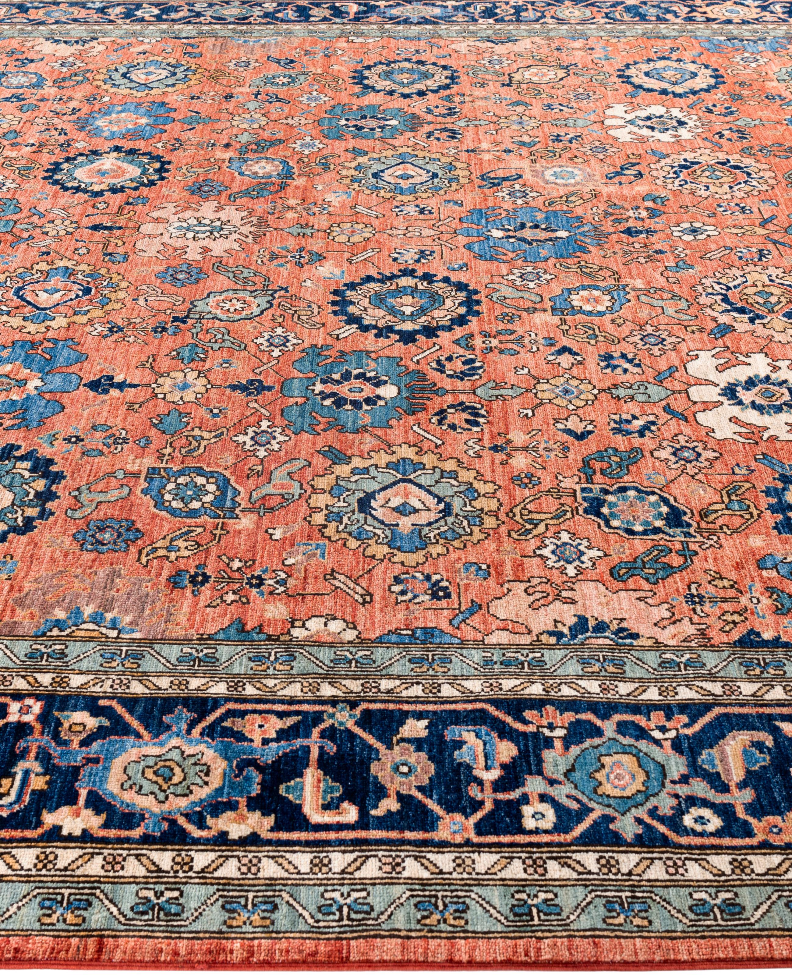 Hand-Knotted Serapi One-of-a-Kind Wool Orange Area Rug 9' 0