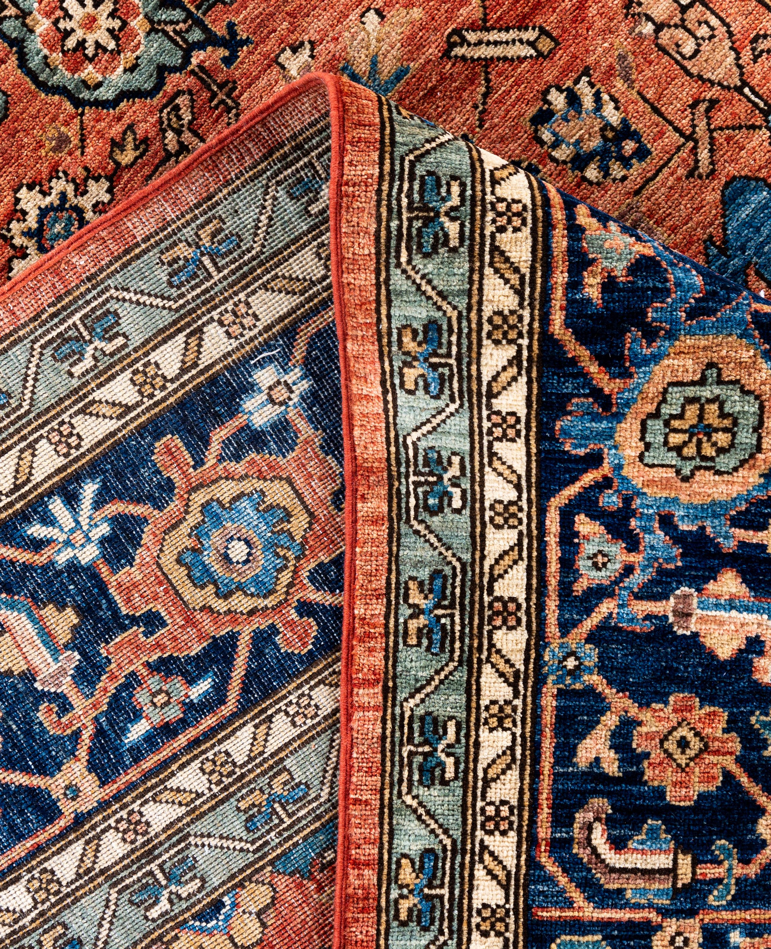 Contemporary Serapi One-of-a-Kind Wool Orange Area Rug 9' 0