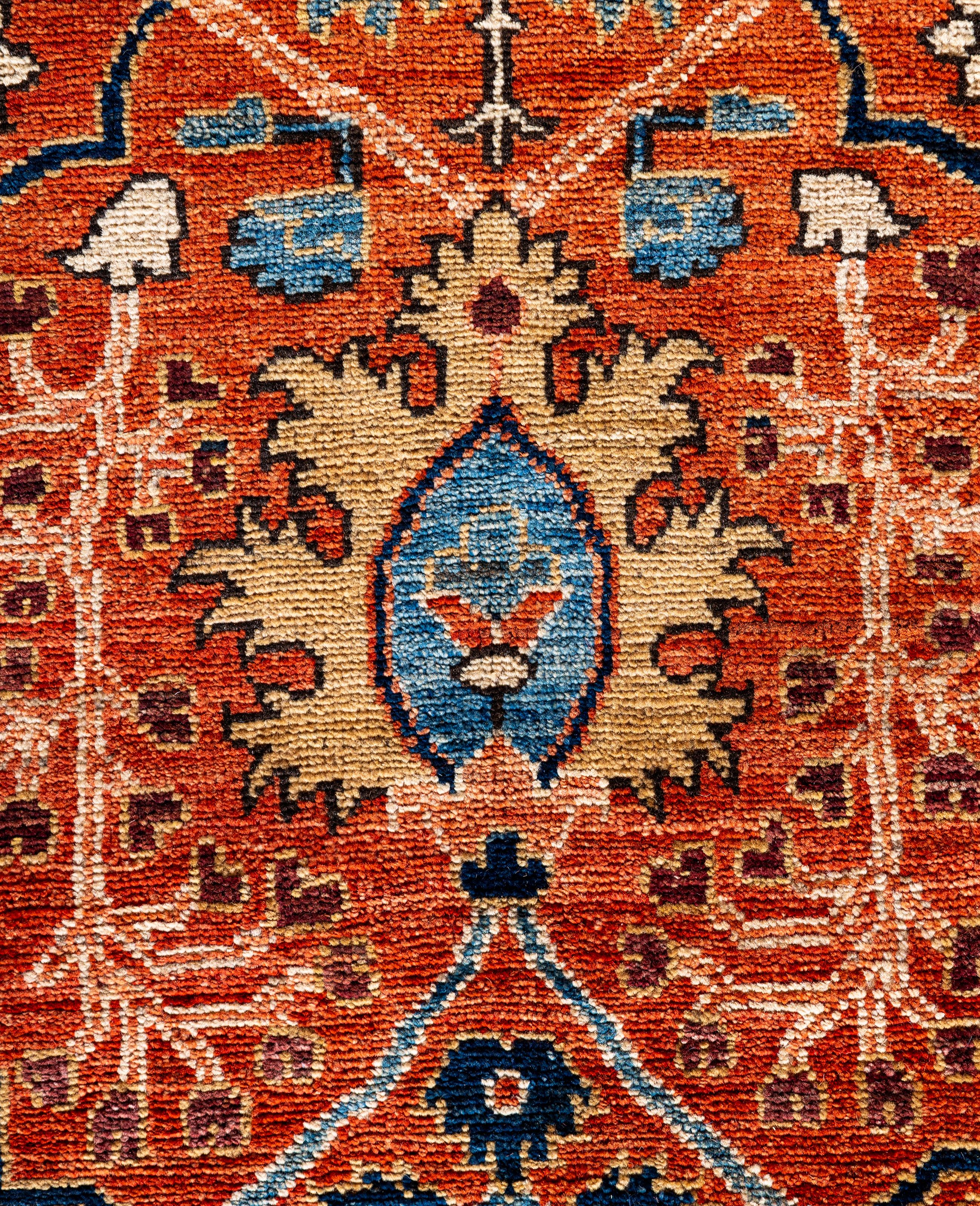 Pakistani Serapi One-of-a-Kind Wool Orange Area Rug 9' 10