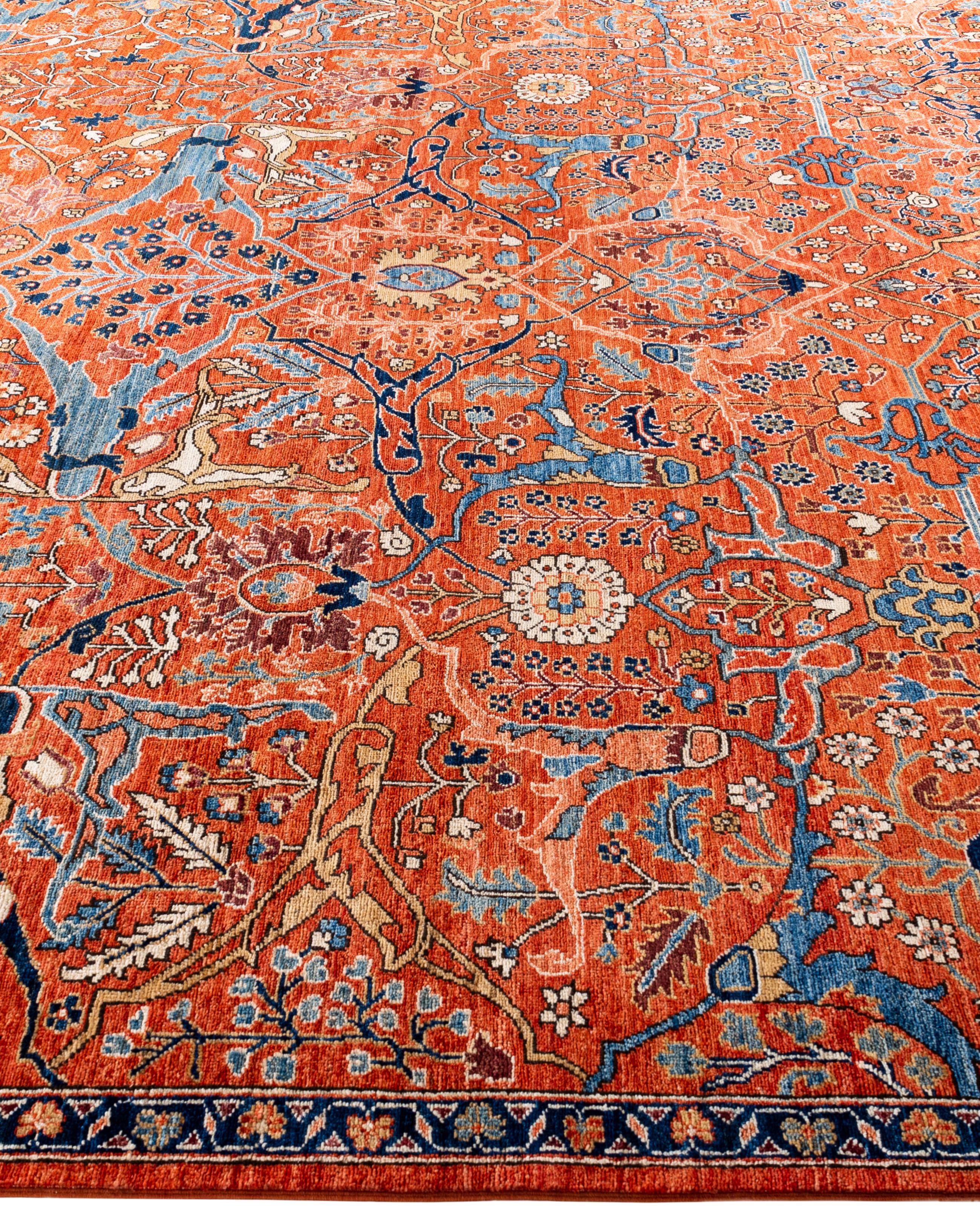 Hand-Knotted Serapi One-of-a-Kind Wool Orange Area Rug 9' 10