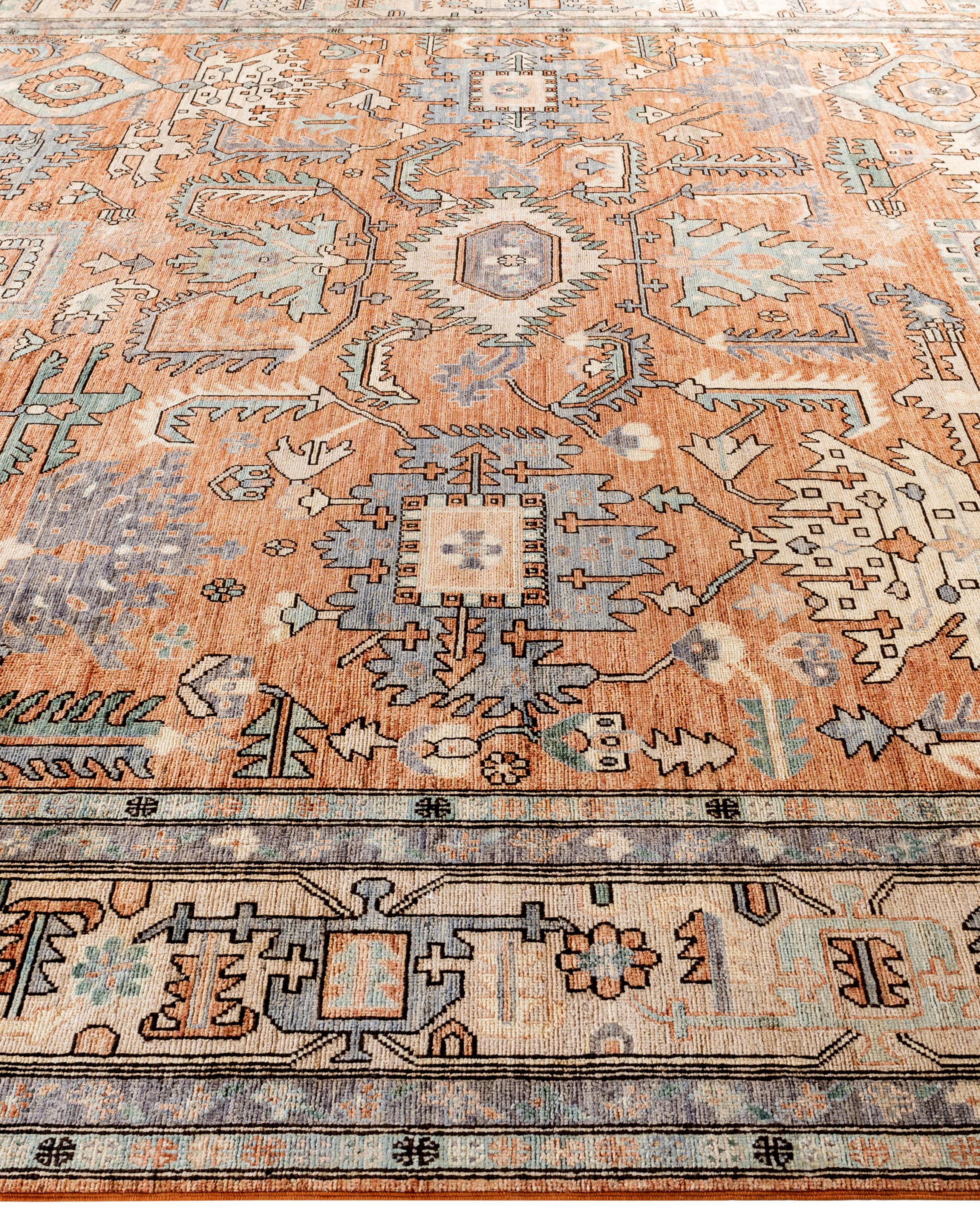 Hand-Knotted Serapi One-of-a-Kind Wool Orange Area Rug 9' 11