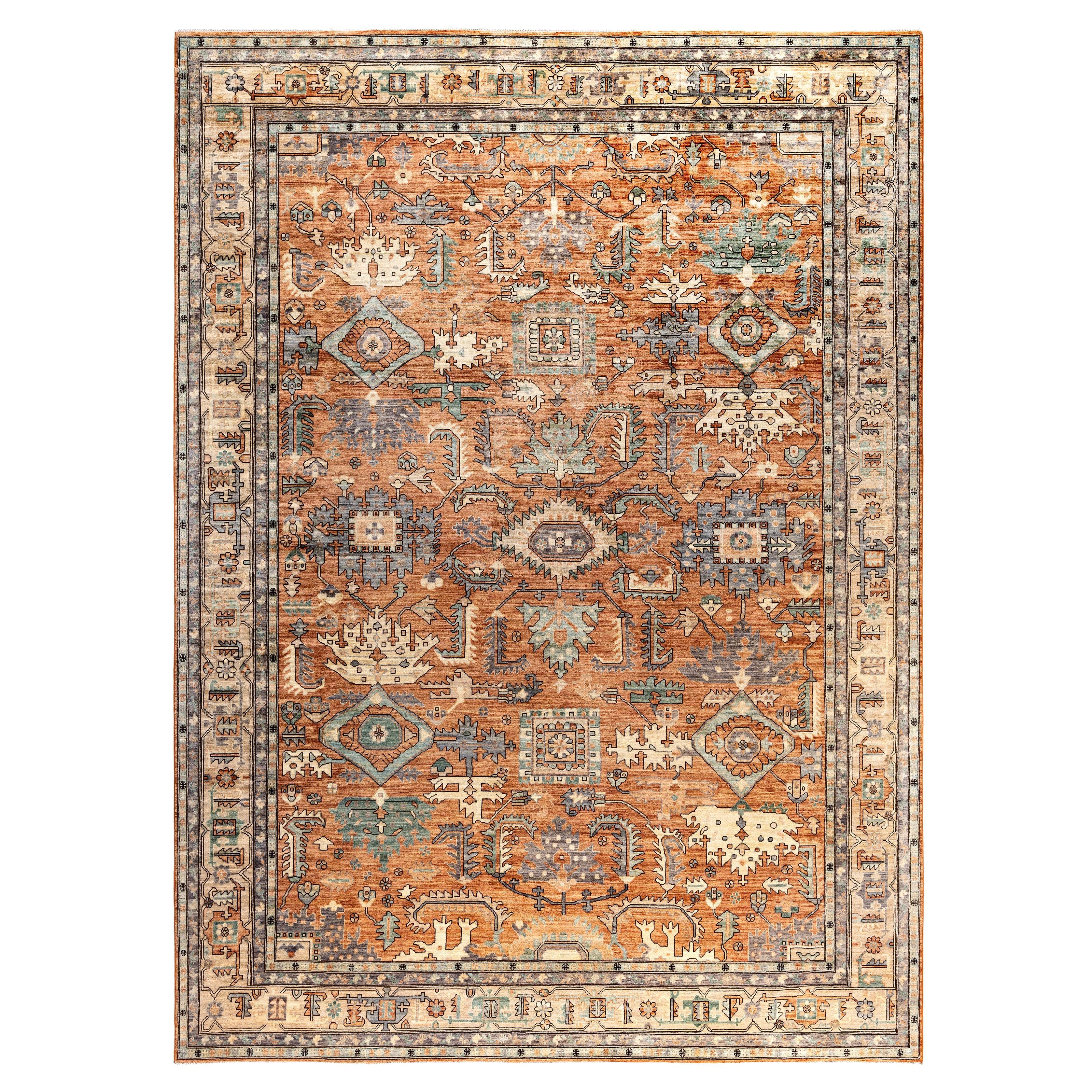 Serapi One-of-a-Kind Wool Orange Area Rug 9' 11" x 13' 9" For Sale