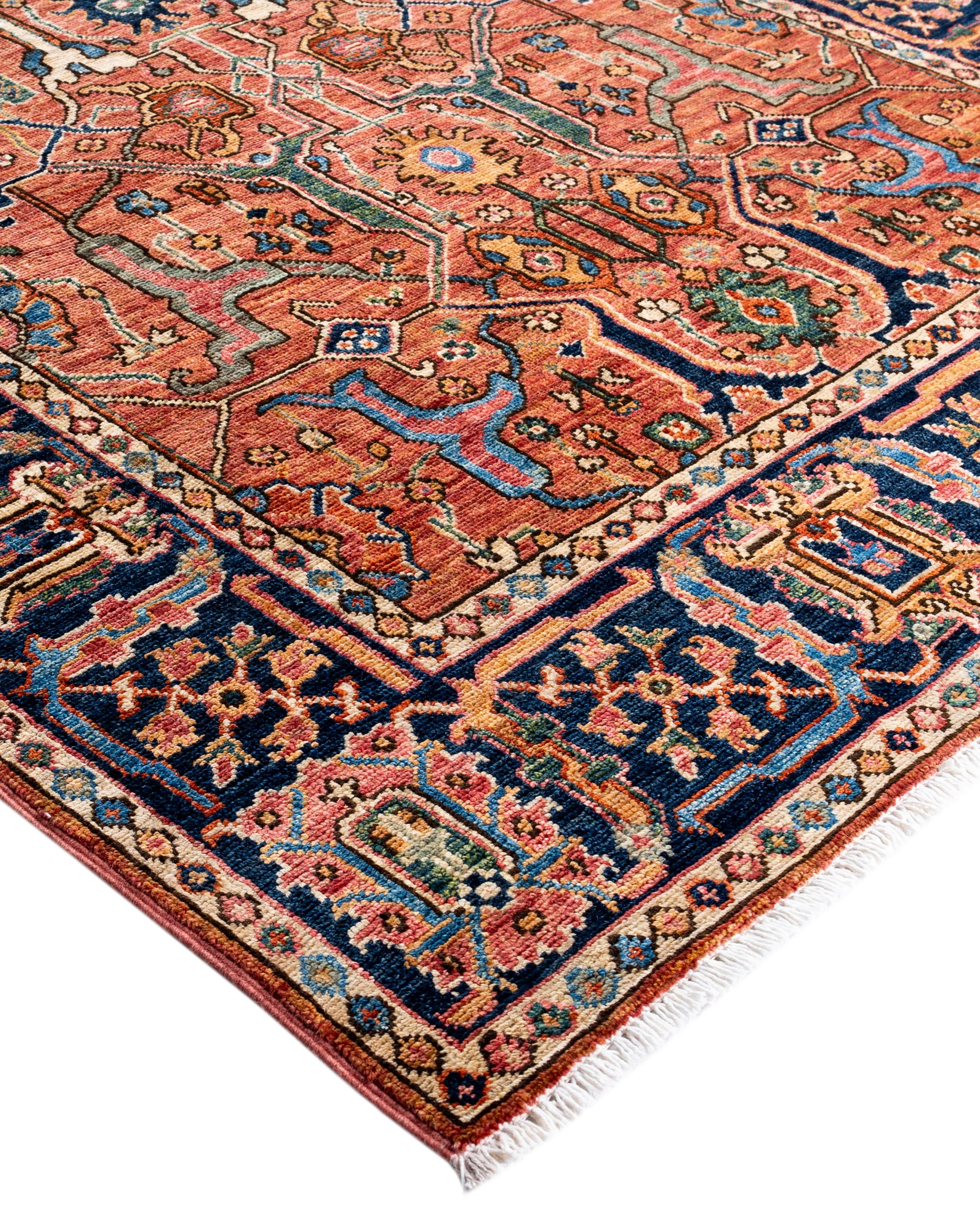 I tappeti Serapi sono noti per i loro audaci disegni geometrici e i colori ricchi, spesso caratterizzati da un medaglione centrale circondato da motivi intricati. In genere utilizzano una tavolozza di colori caldi e terrosi con rossi intensi, blu,
