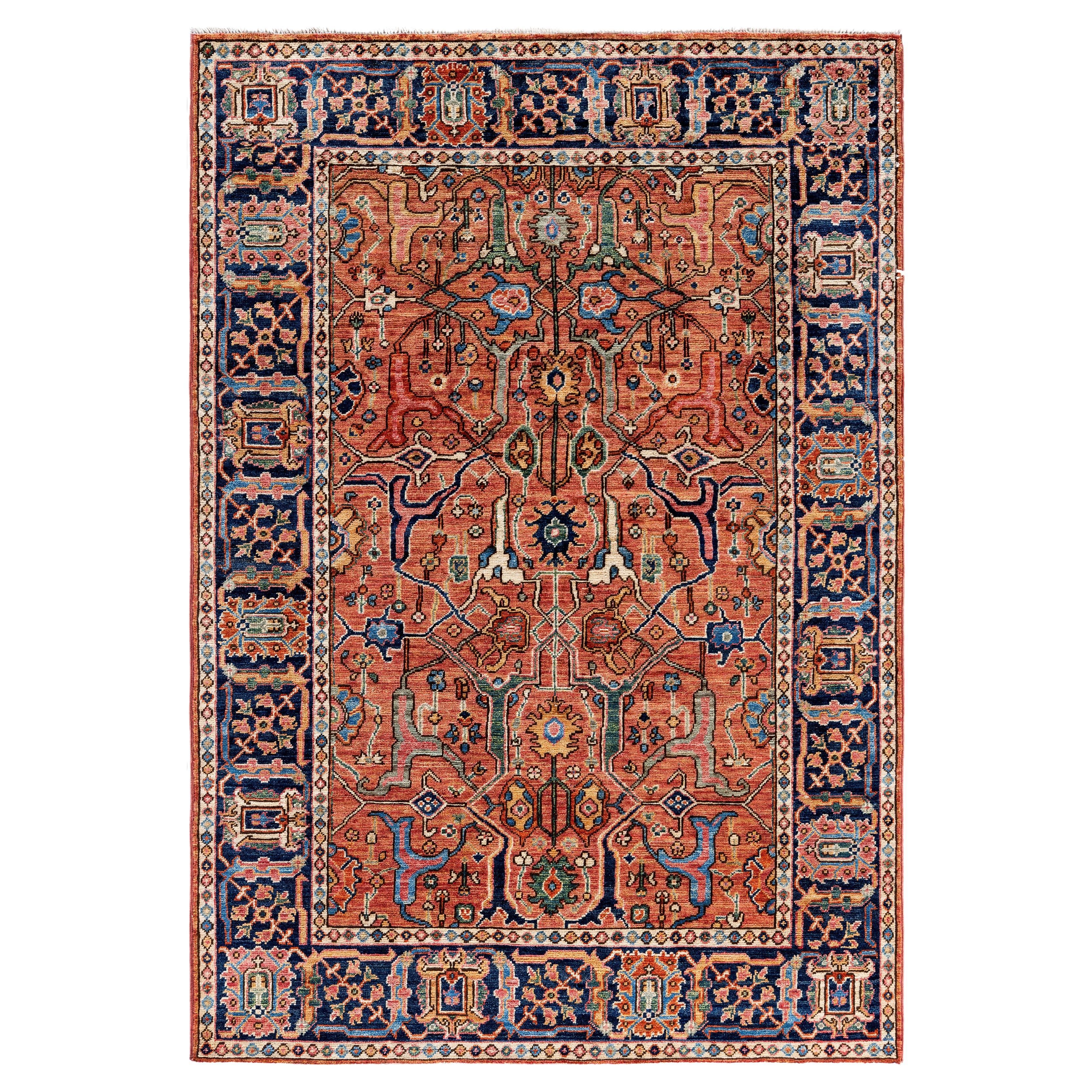 Tappeto Serapi in lana rosa unico nel suo genere 4' 0" x 5' 10"