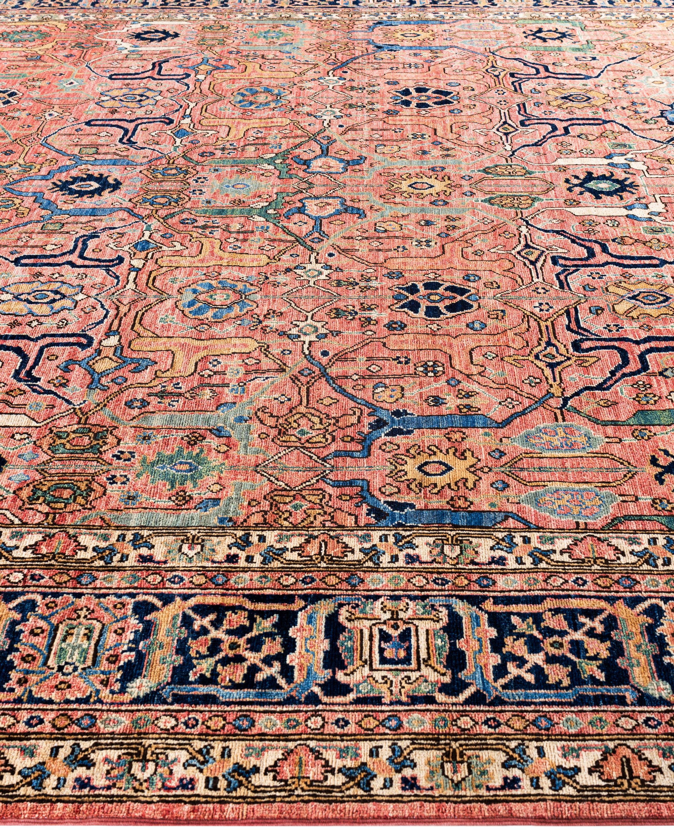 Noué à la main Serapi Tapis de zone unique en laine rose 8' 11
