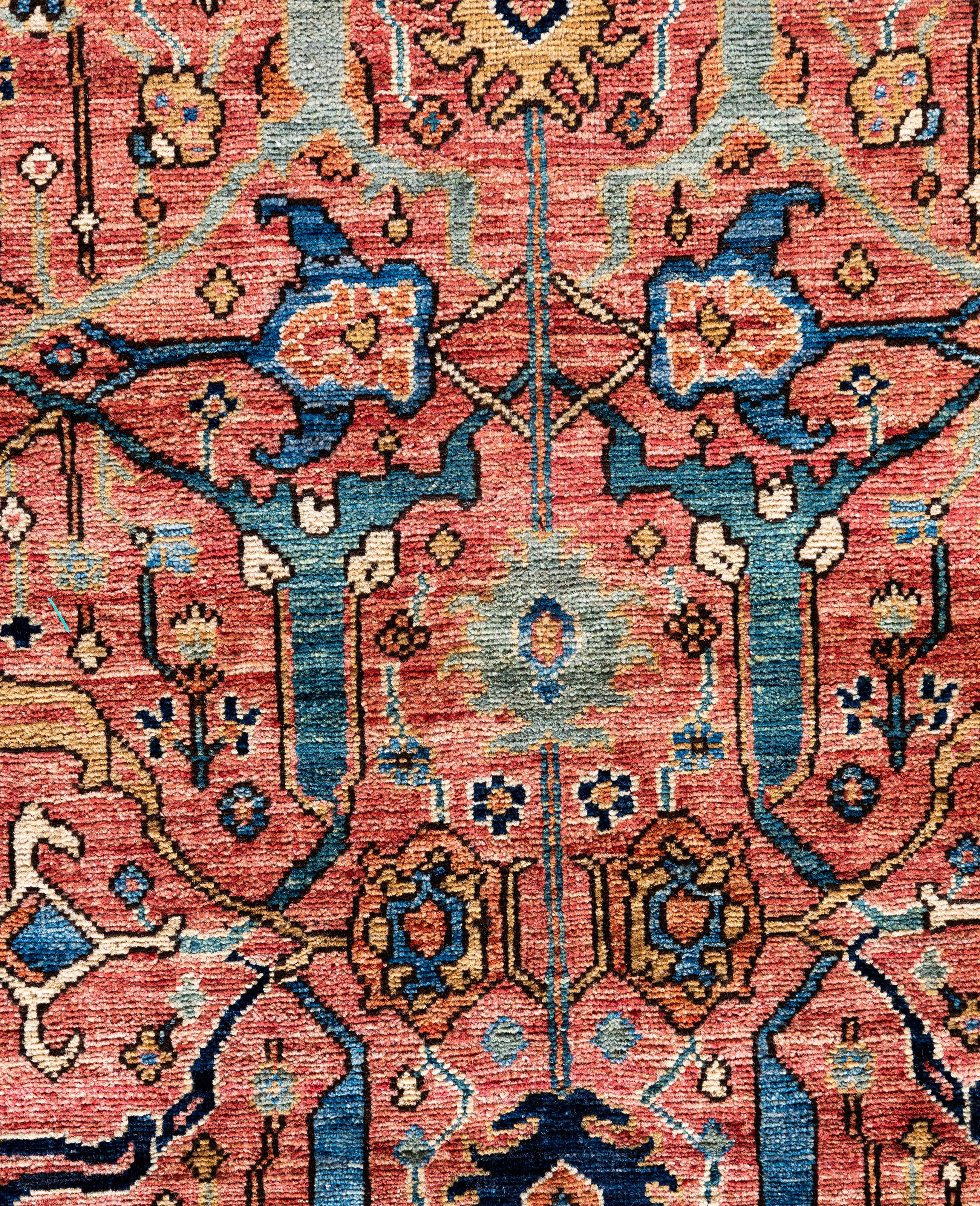 Pakistanais Serapi Tapis de zone unique en laine rose 9' 0