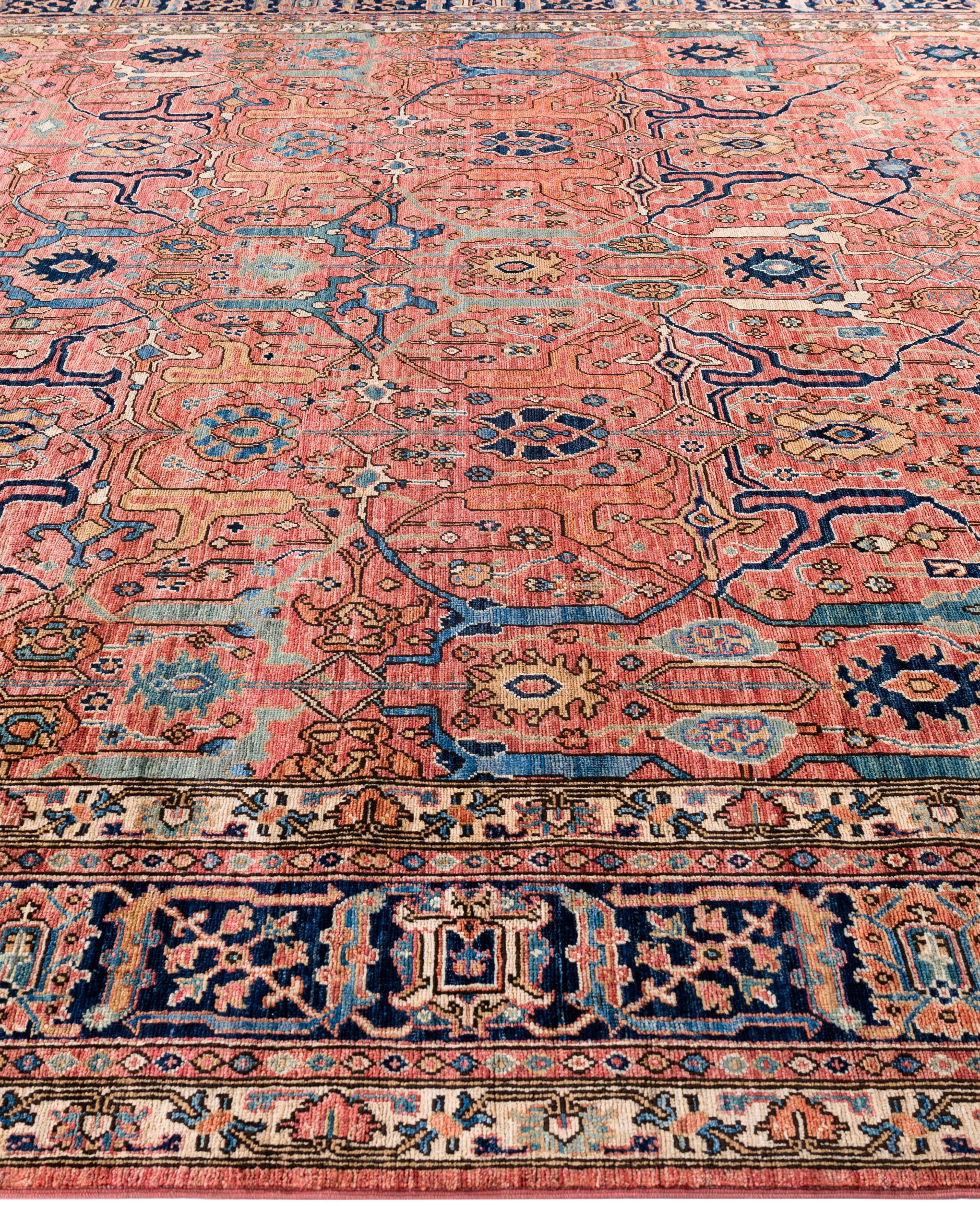 Noué à la main Serapi Tapis de zone unique en laine rose 9' 0