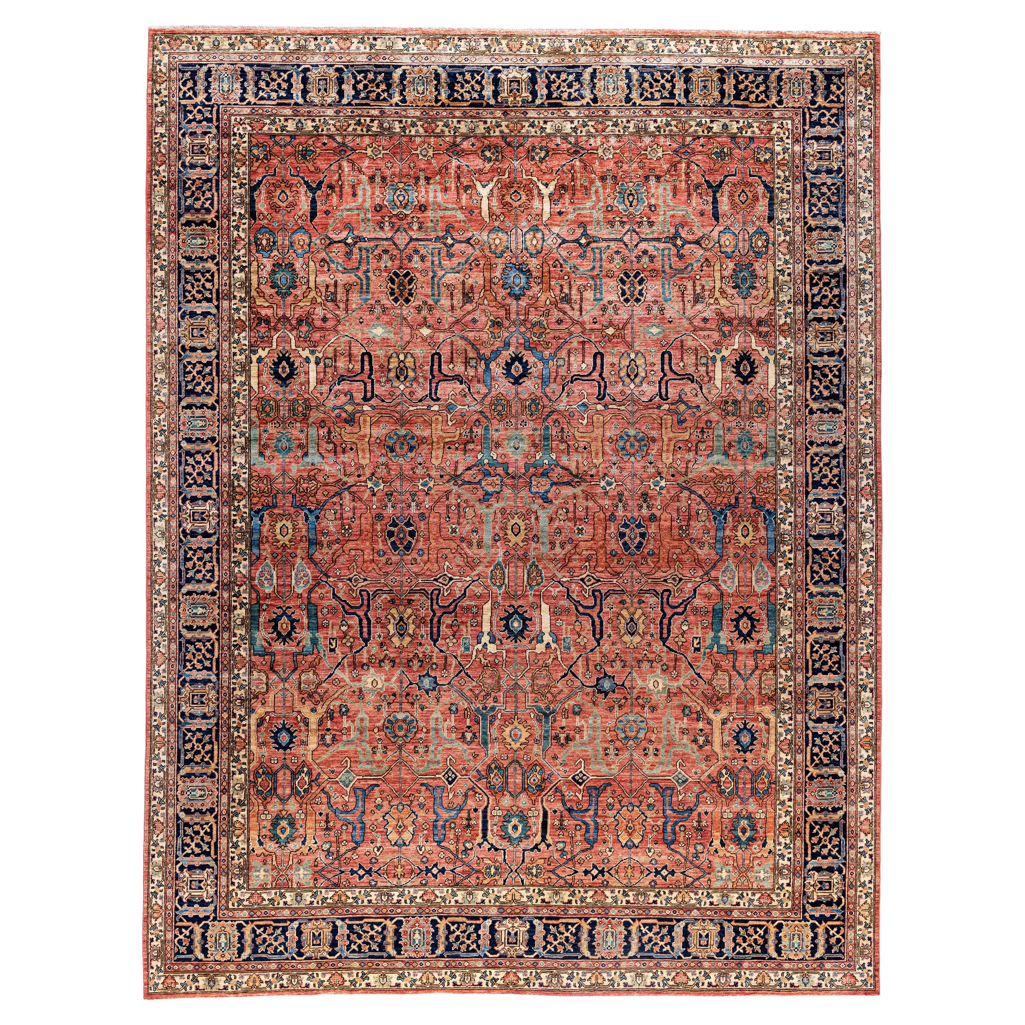 Serapi Tapis de zone unique en laine rose 9' 0" x 11' 10"