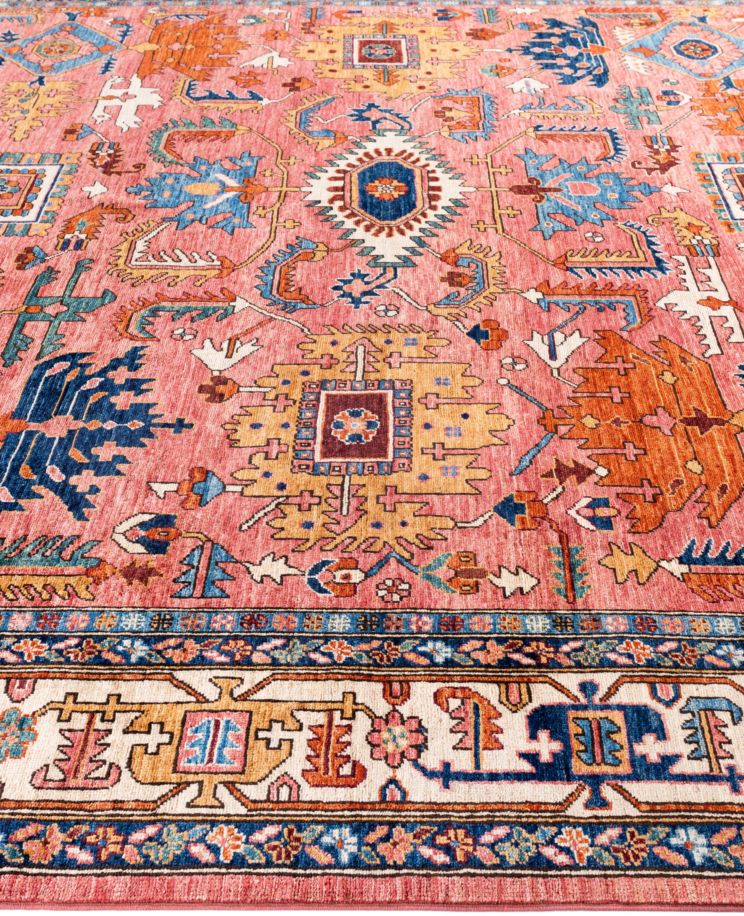 Noué à la main Serapi Tapis de zone unique en laine rose 9' 1