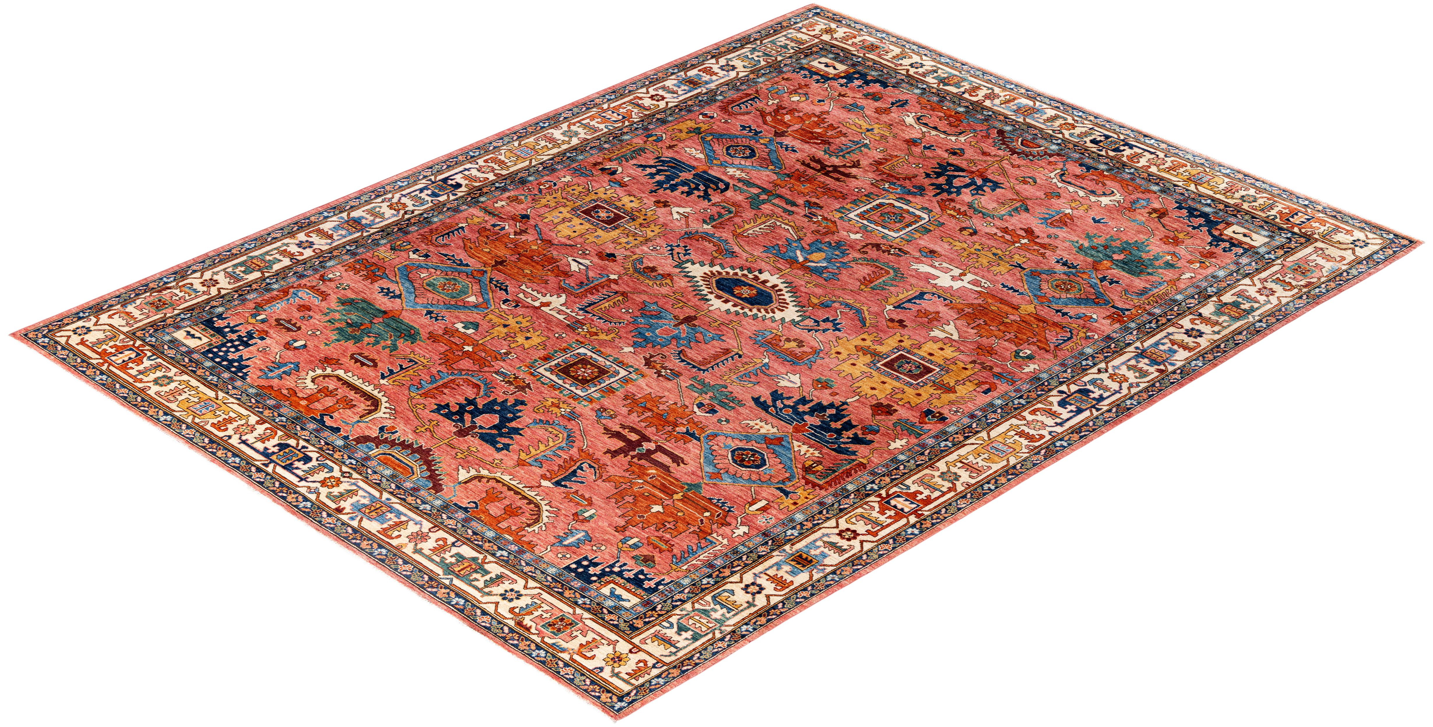 Serapi Tapis de zone unique en laine rose 9' 1