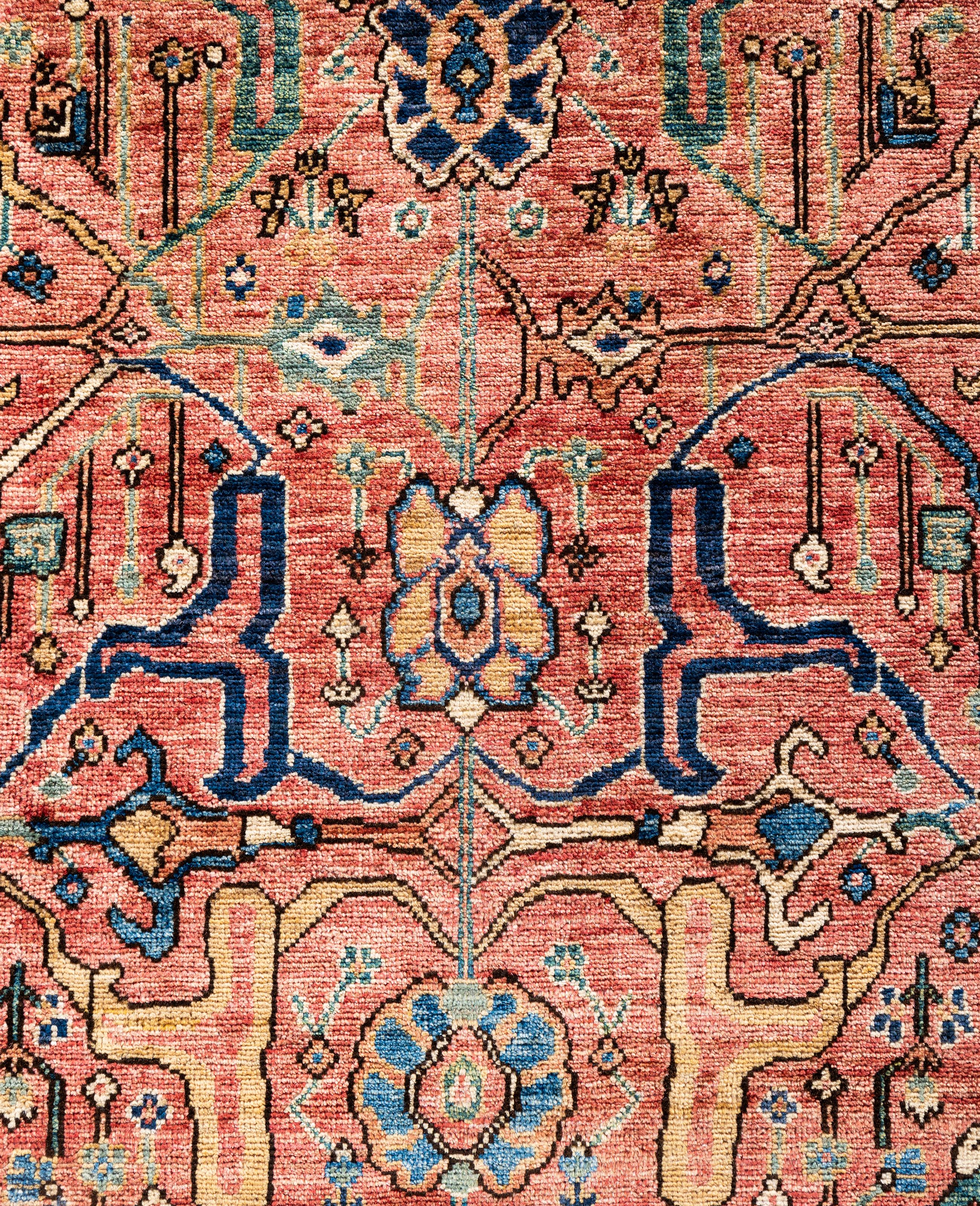 Pakistanais Serapi Tapis unique en laine rose 9' 1
