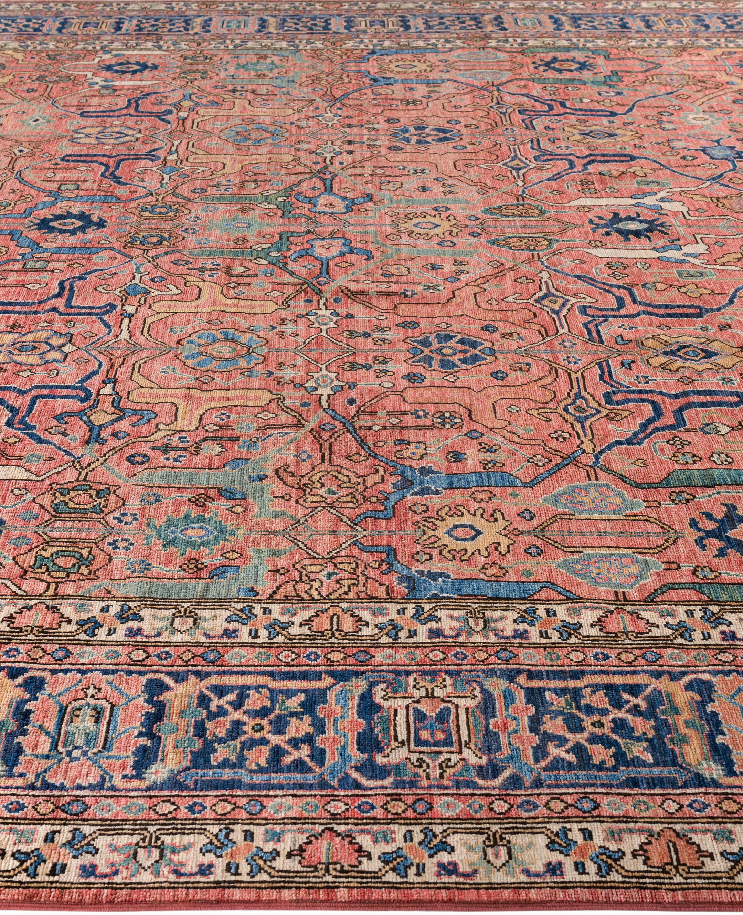Noué à la main Serapi Tapis unique en laine rose 9' 1