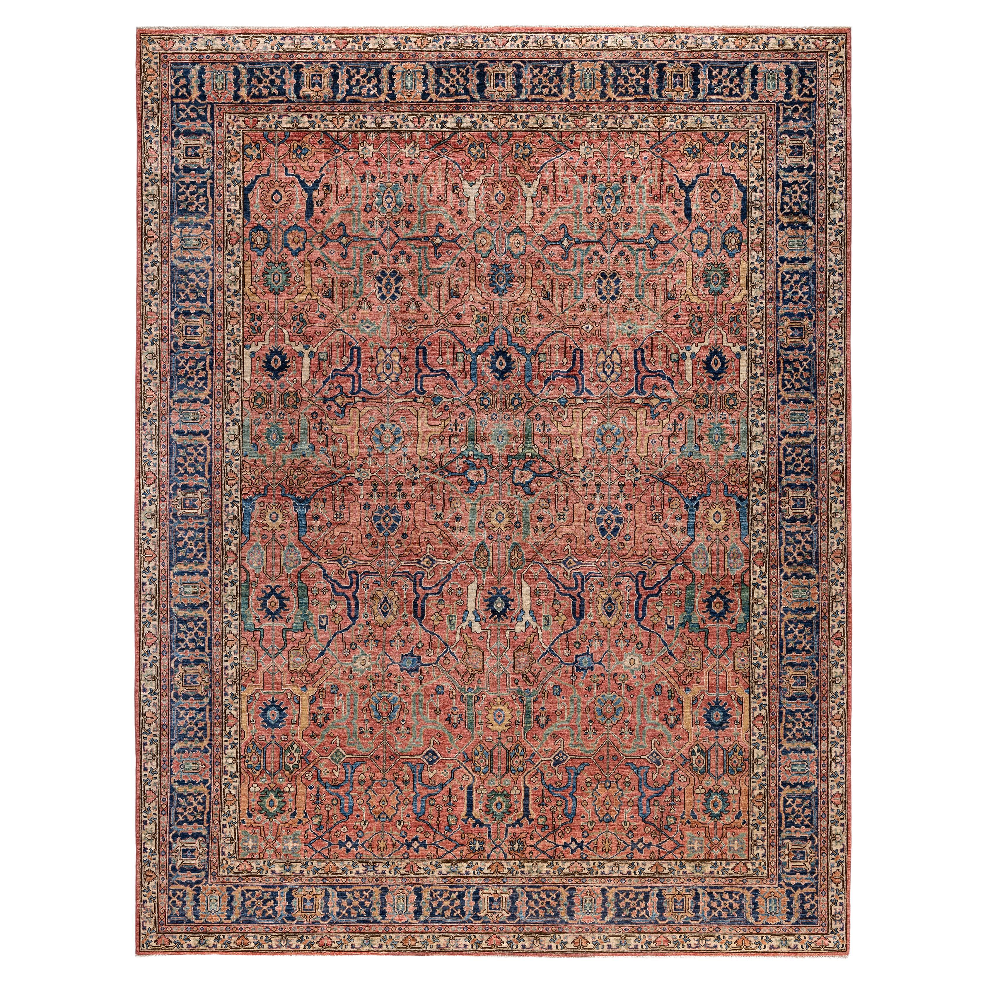 Serapi Tapis unique en laine rose 9' 1" x 11' 11"
