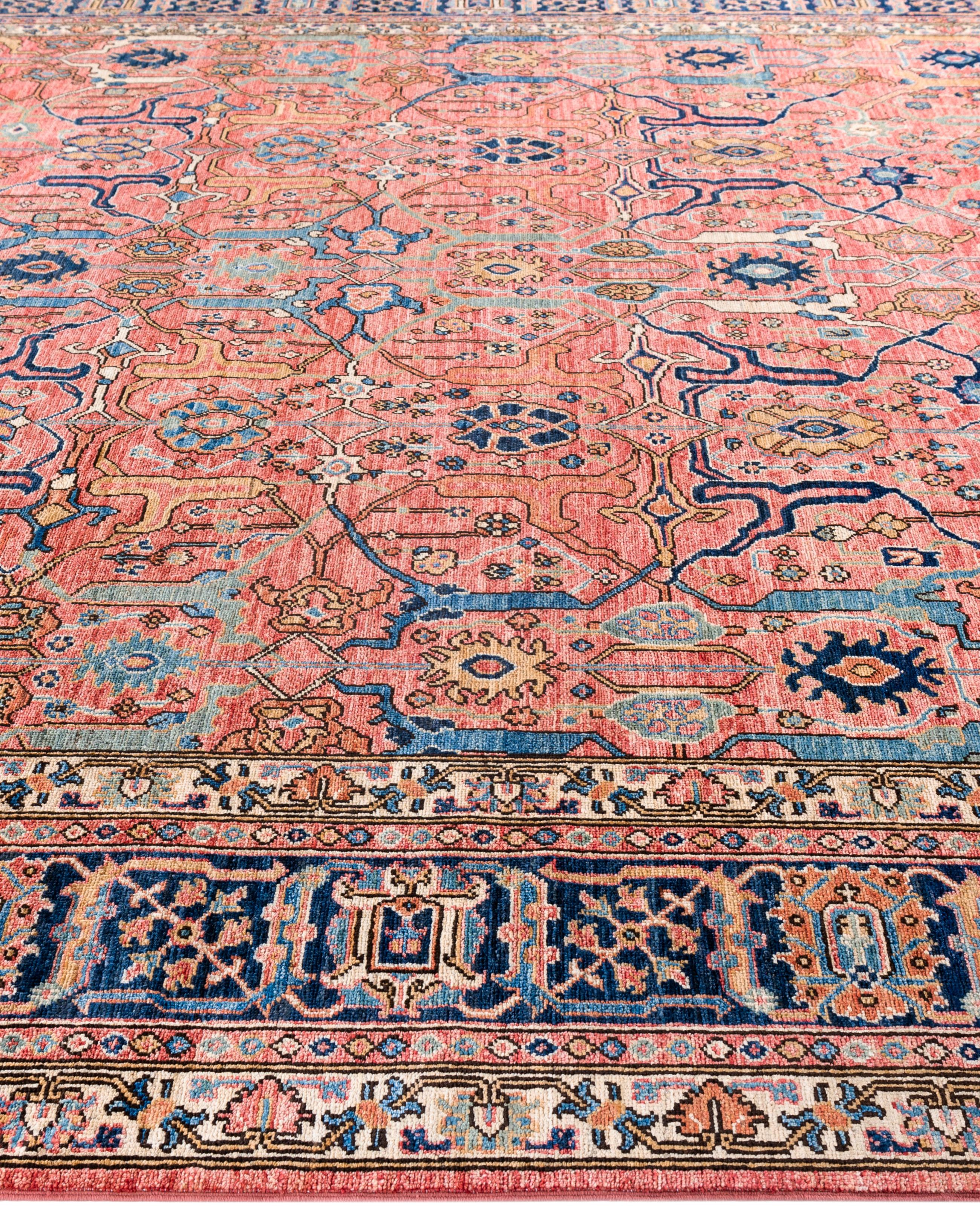 Noué à la main Serapi Tapis unique en laine rose 9' 2