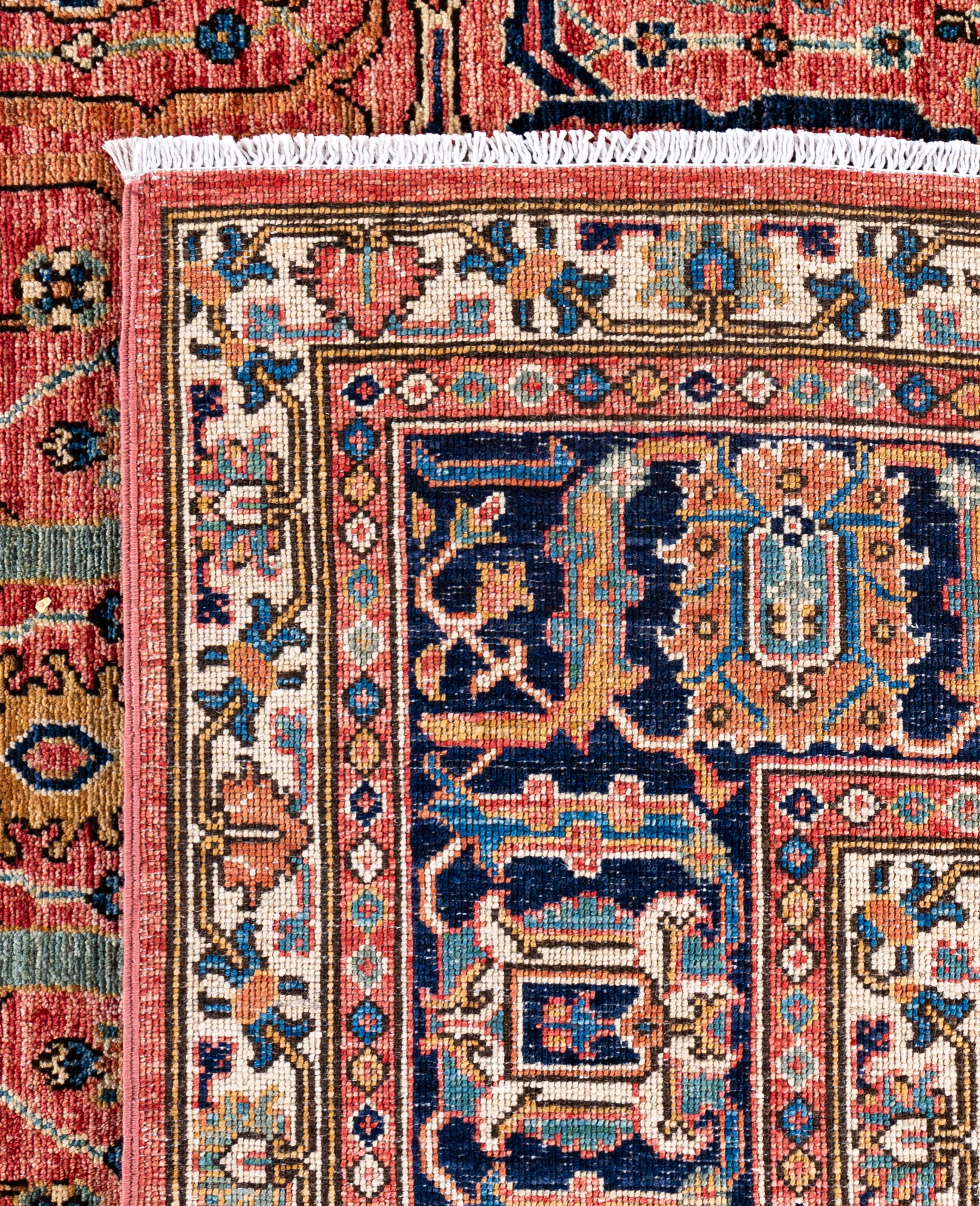 Serapi Tapis unique en laine rose 9' 2