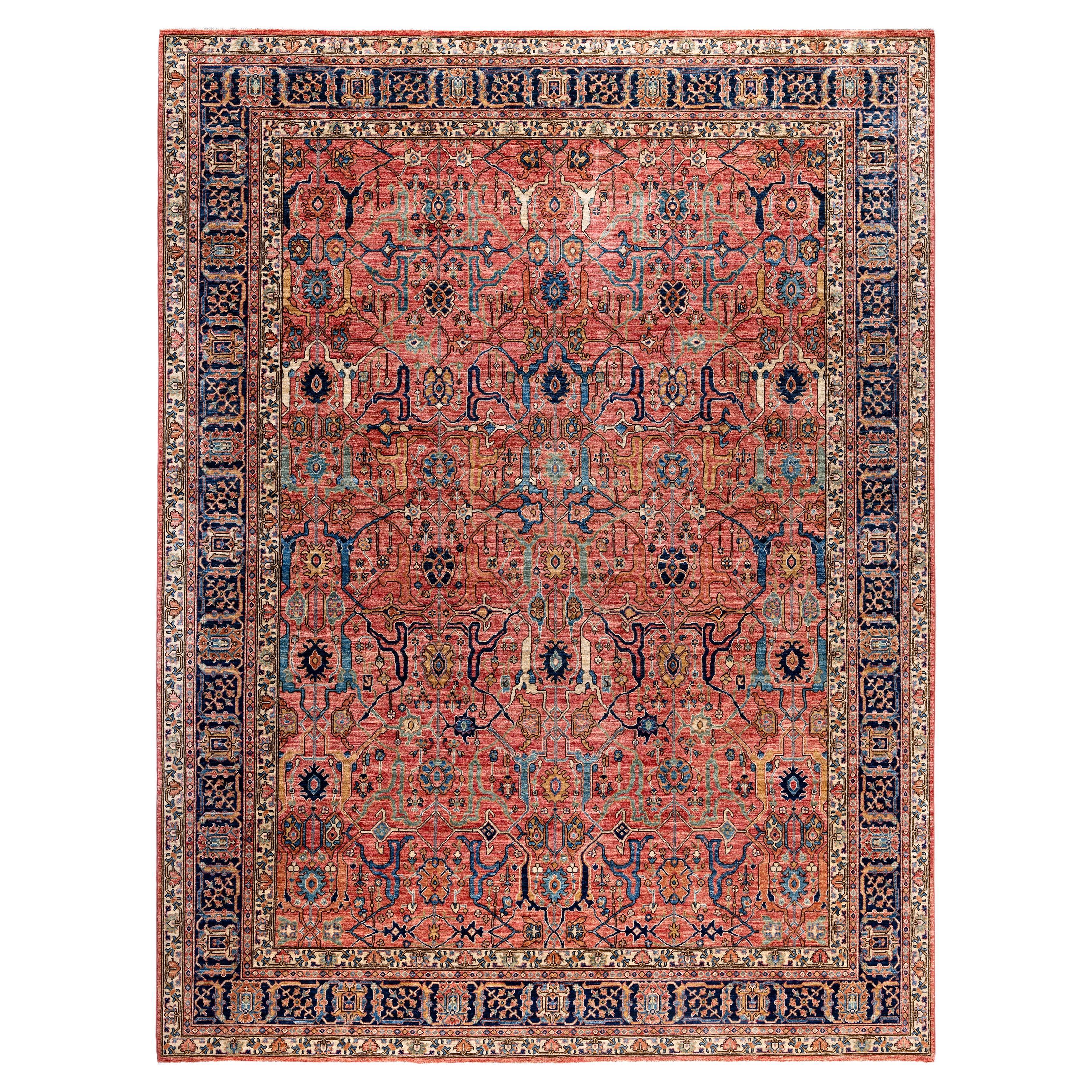 Serapi Tapis unique en laine rose 9' 2" x 12' 0"