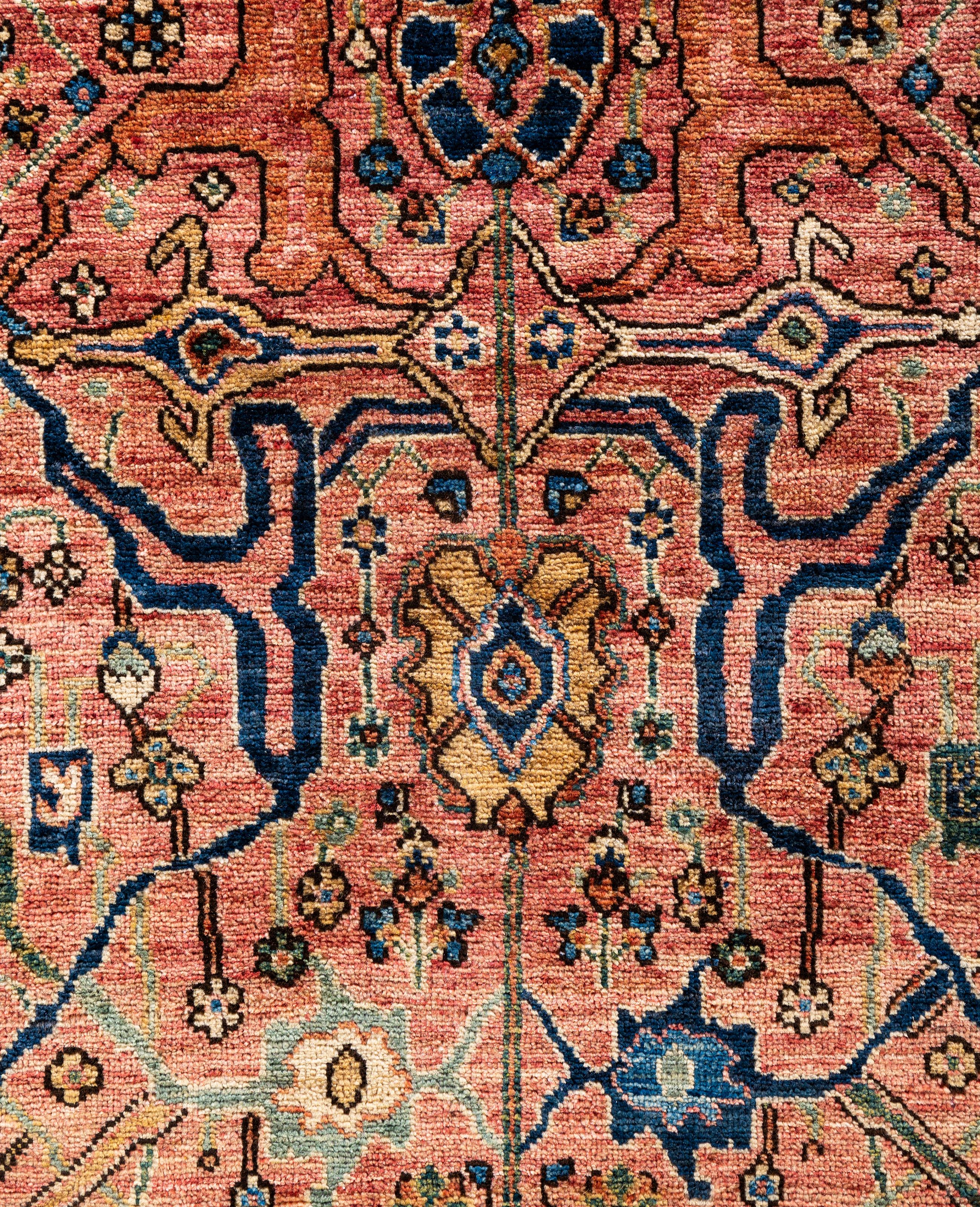 Pakistanais Serapi Tapis unique en laine rose 9' 2