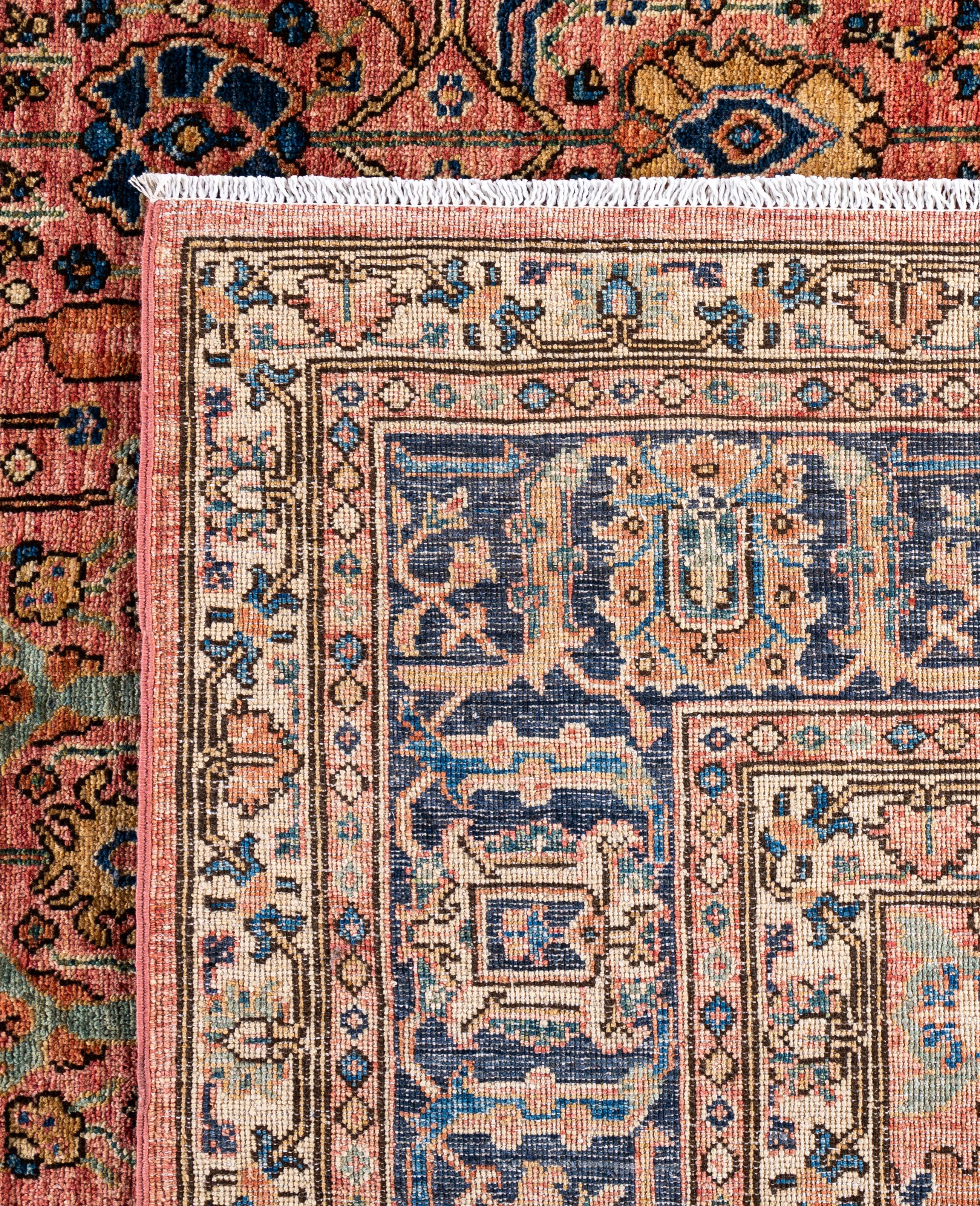Serapi Tapis unique en laine rose 9' 2