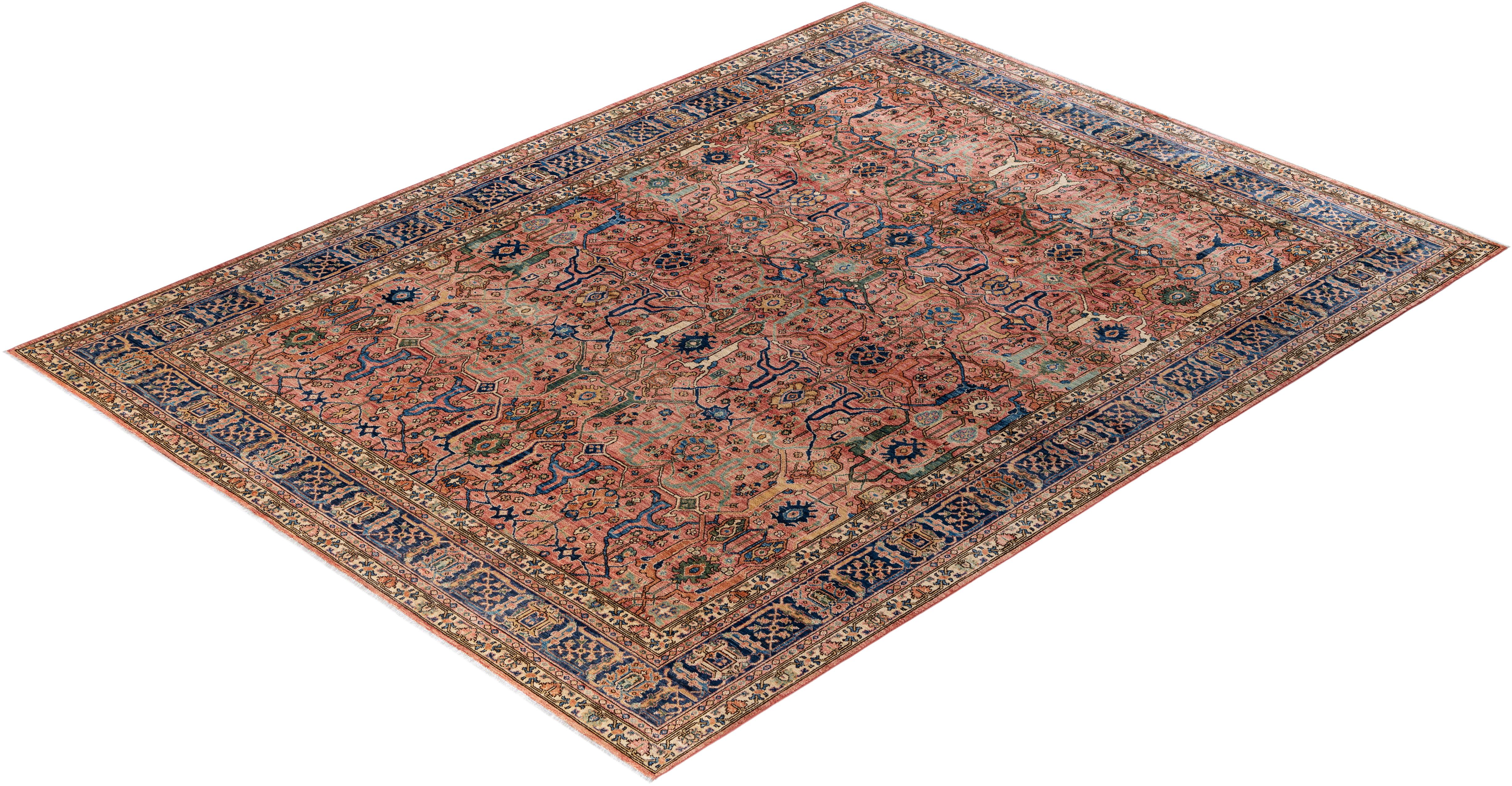 Serapi Tapis unique en laine rose 9' 2