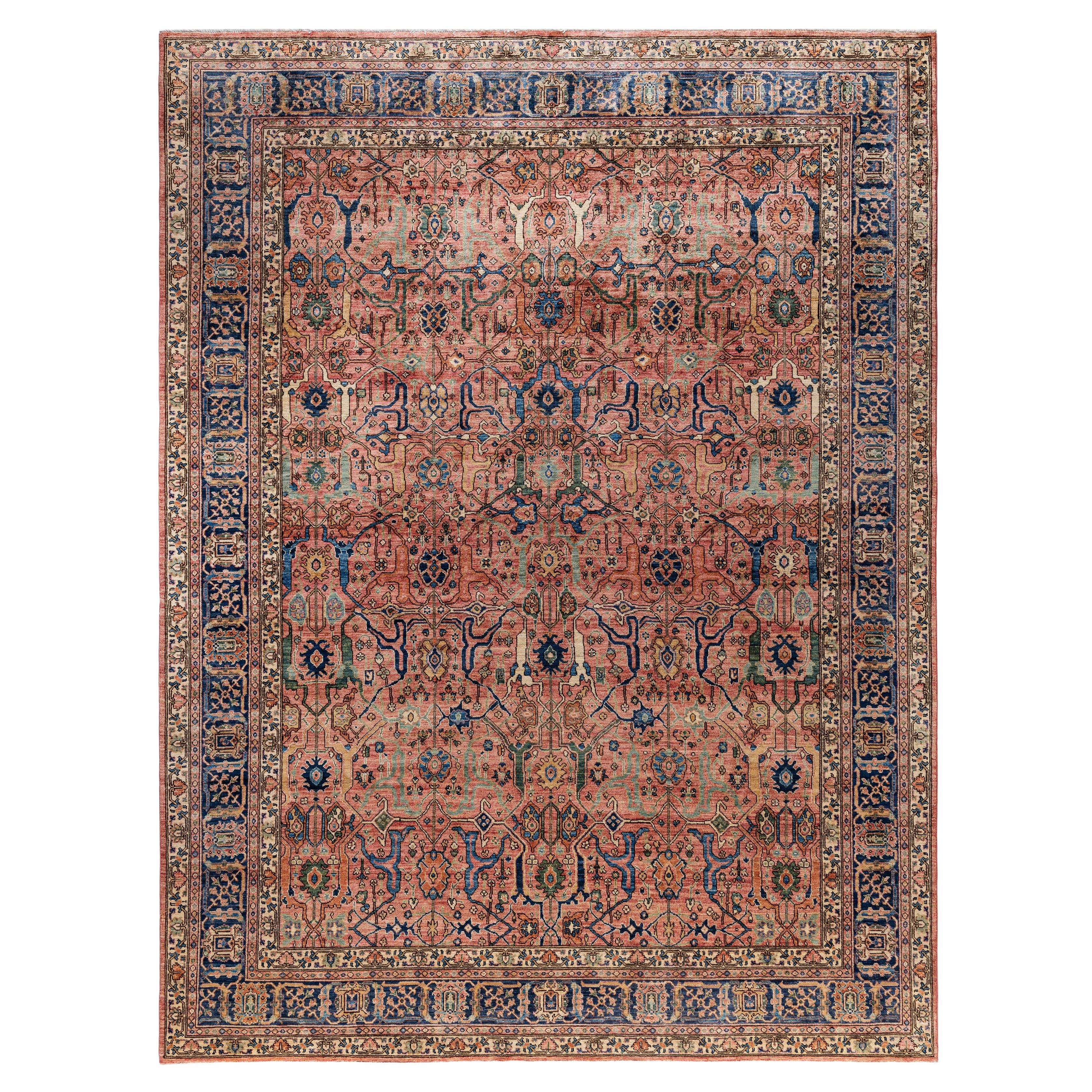 Serapi Tapis unique en laine rose 9' 2" x 12' 1" en vente