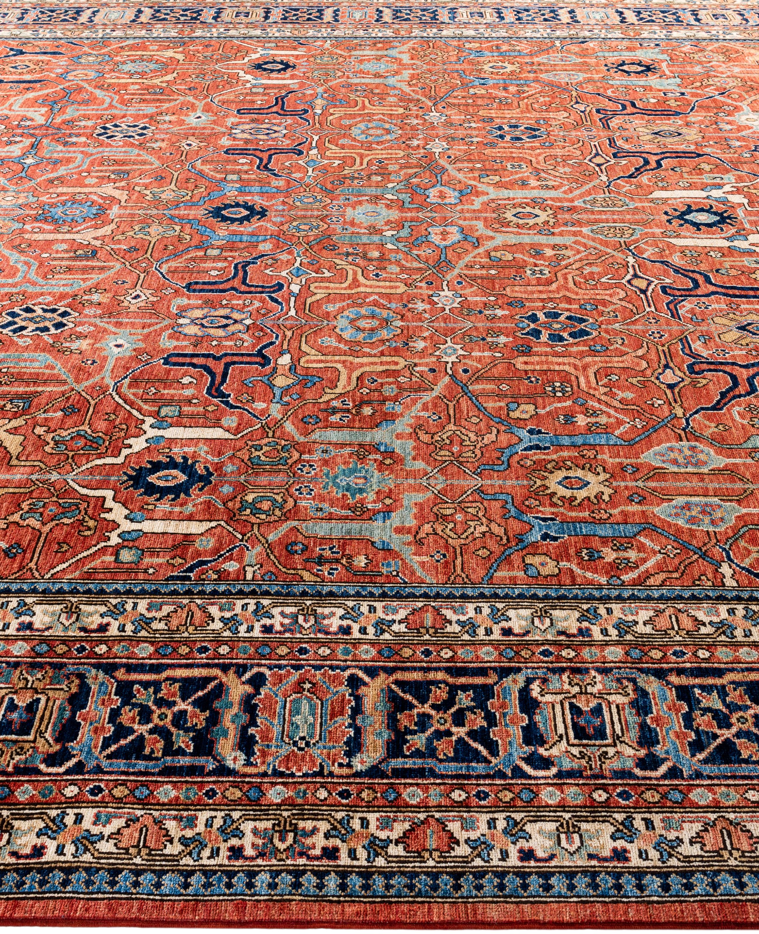 Hand-Knotted Serapi One-of-a-Kind Wool Red Area Rug 10' 0