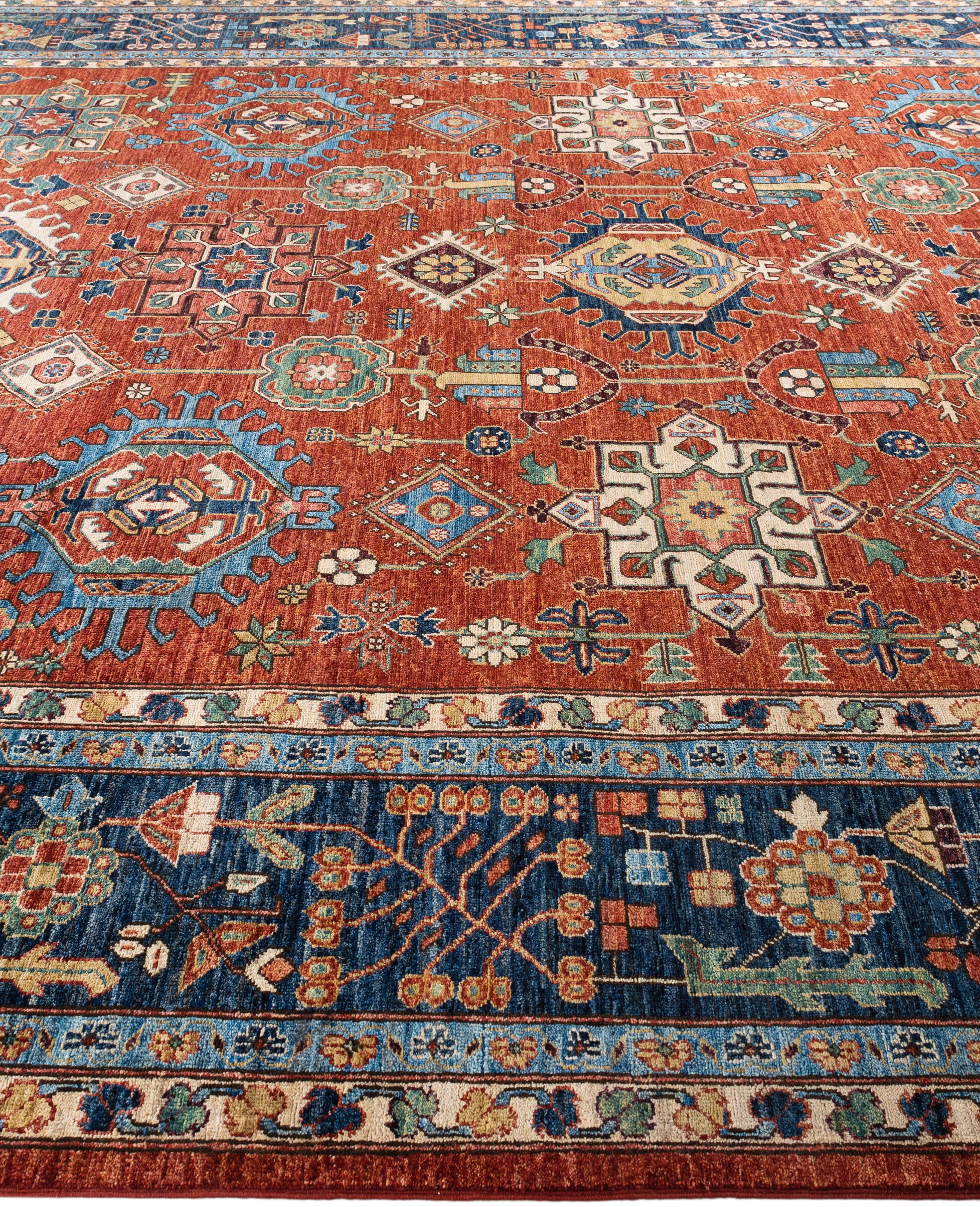 Hand-Knotted Serapi One-of-a-Kind Wool Red Area Rug 10' 1