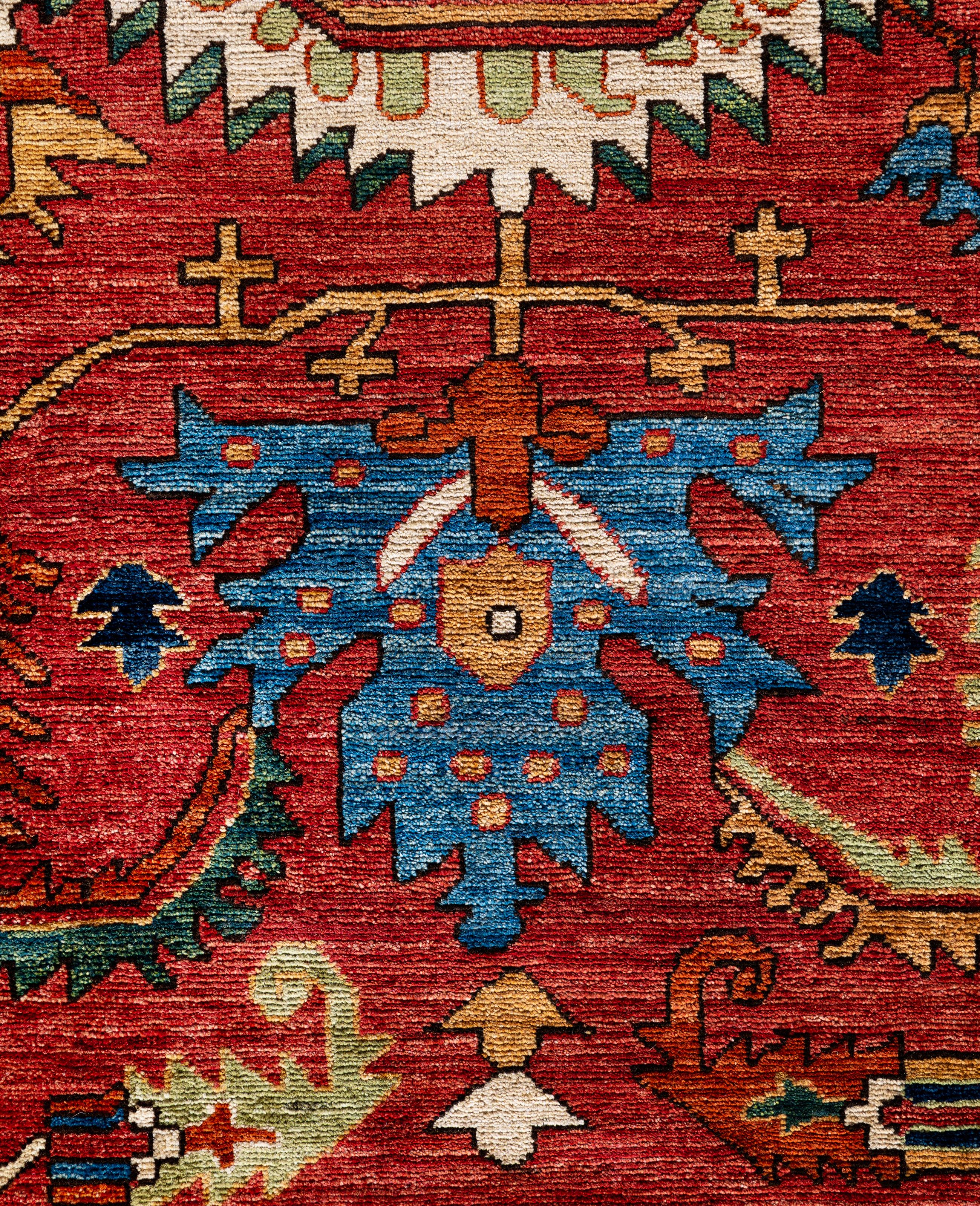 Pakistani Serapi One-of-a-Kind Wool Red Area Rug 10' 2