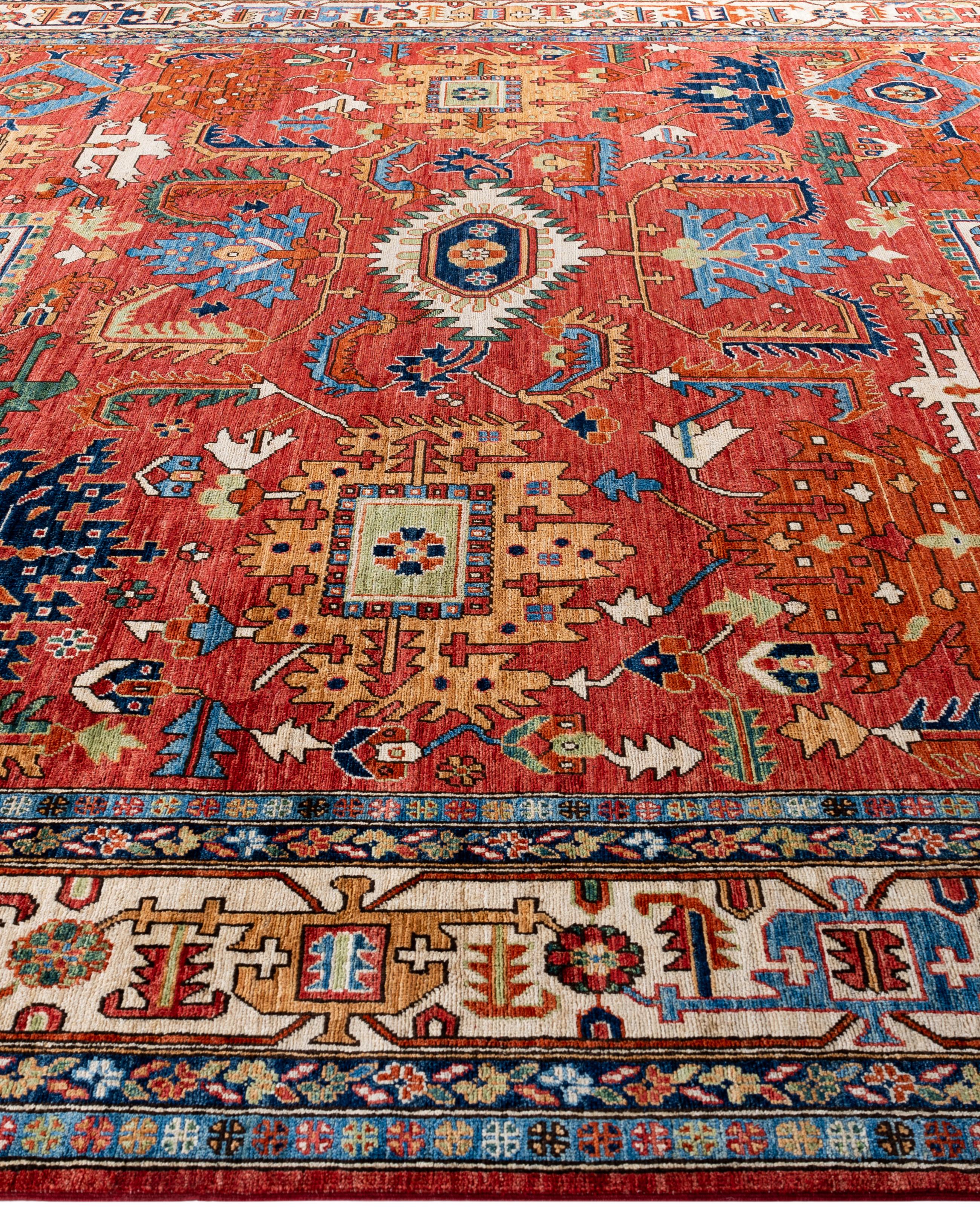Hand-Knotted Serapi One-of-a-Kind Wool Red Area Rug 10' 2