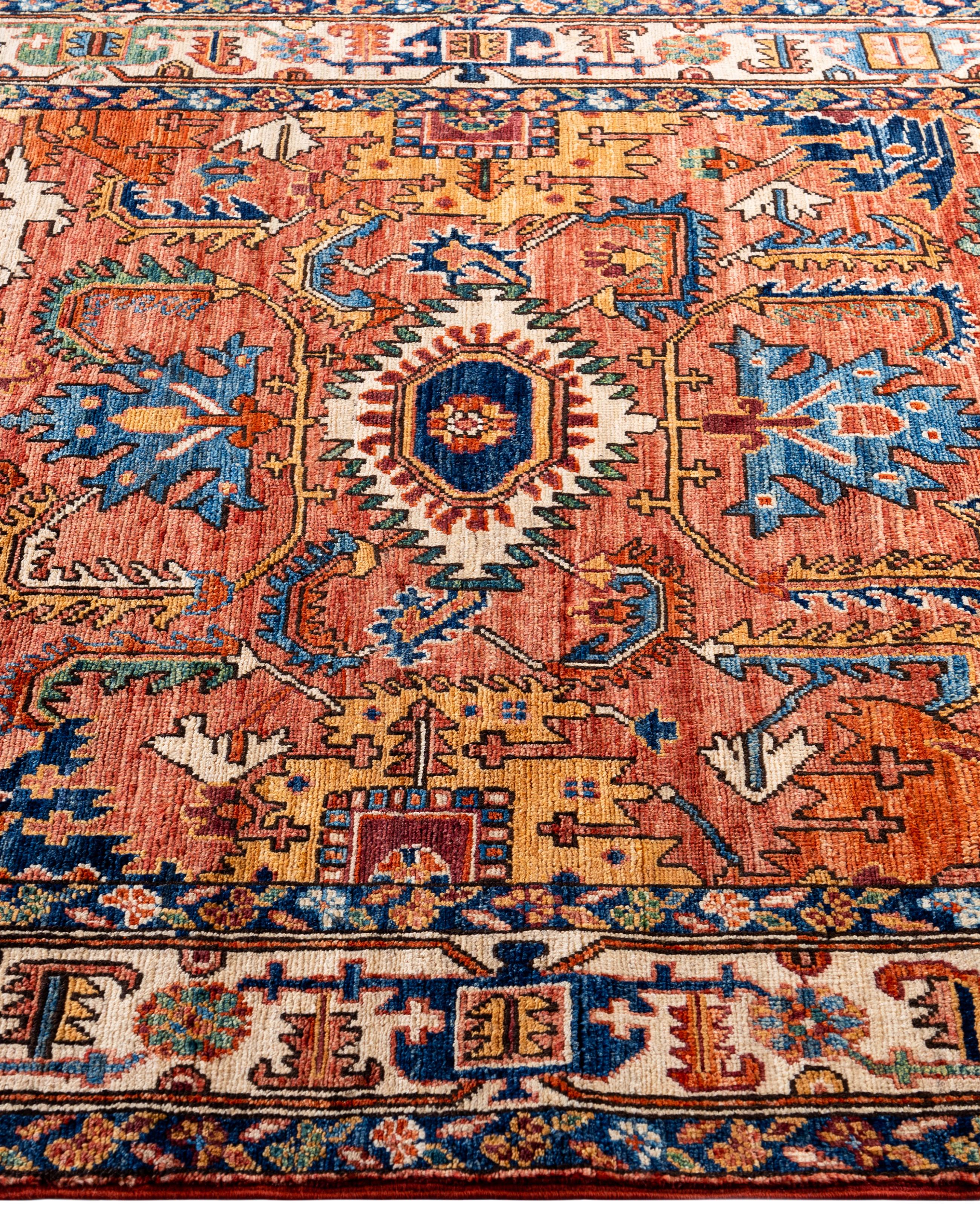 Noué à la main Serapi Tapis de zone unique en laine rouge 4' 0