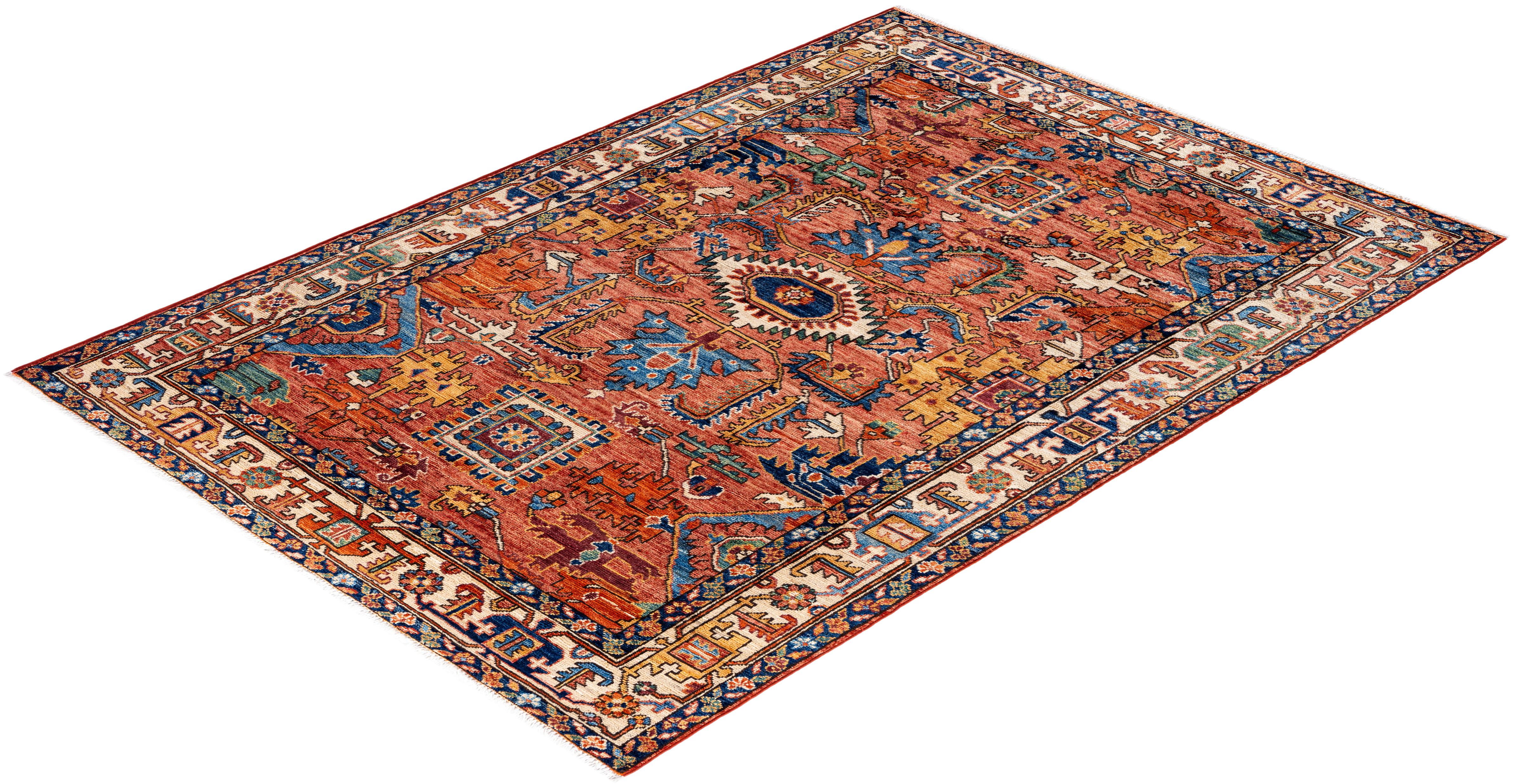 Serapi Tapis de zone unique en laine rouge 4' 0