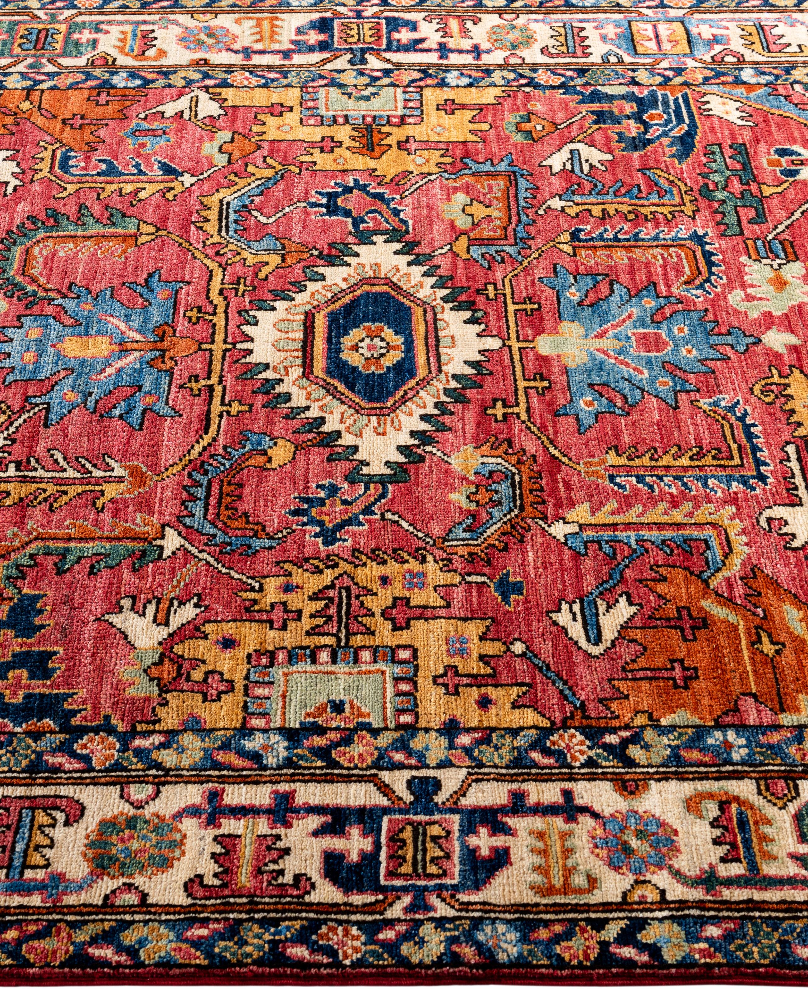 Noué à la main Serapi Tapis de zone unique en laine rouge 4' 2